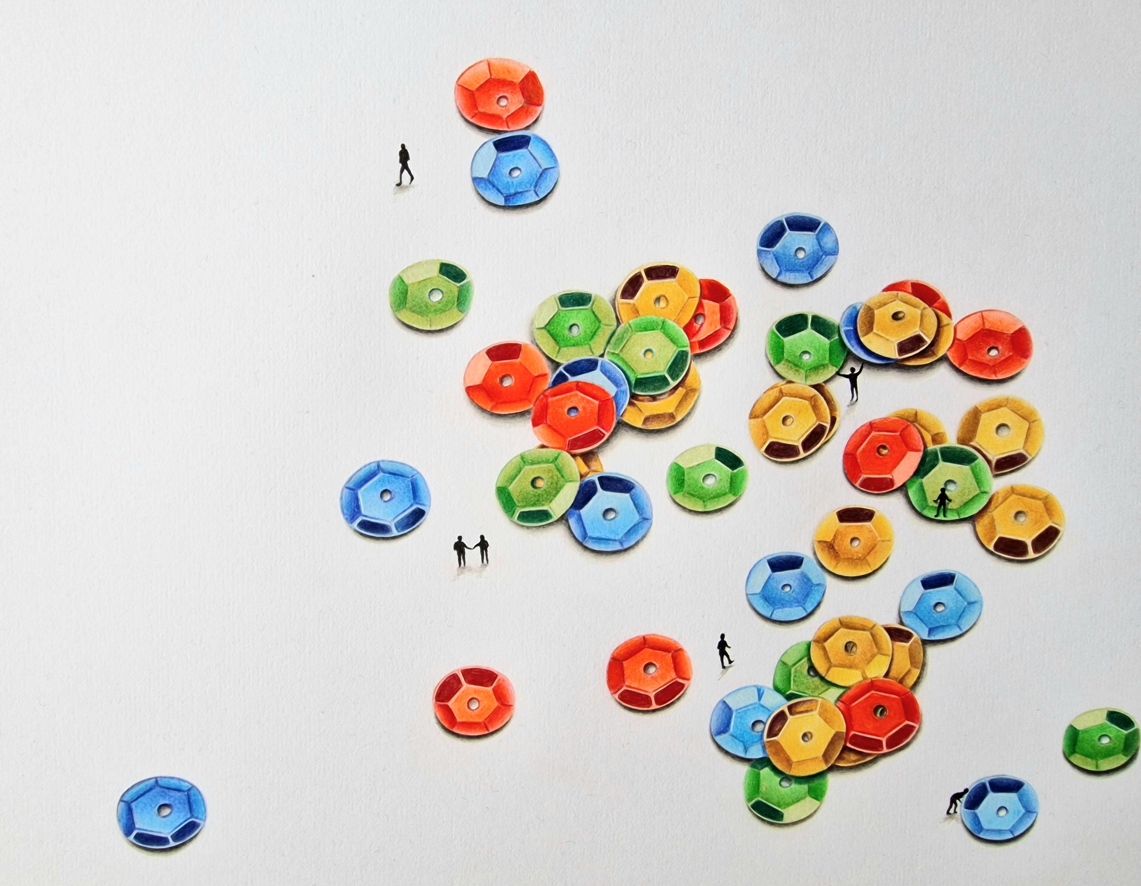 Fallen sequins, Drawing, Pencil/Colored Pencil on Paper - Realist Art by Daniel Shipton