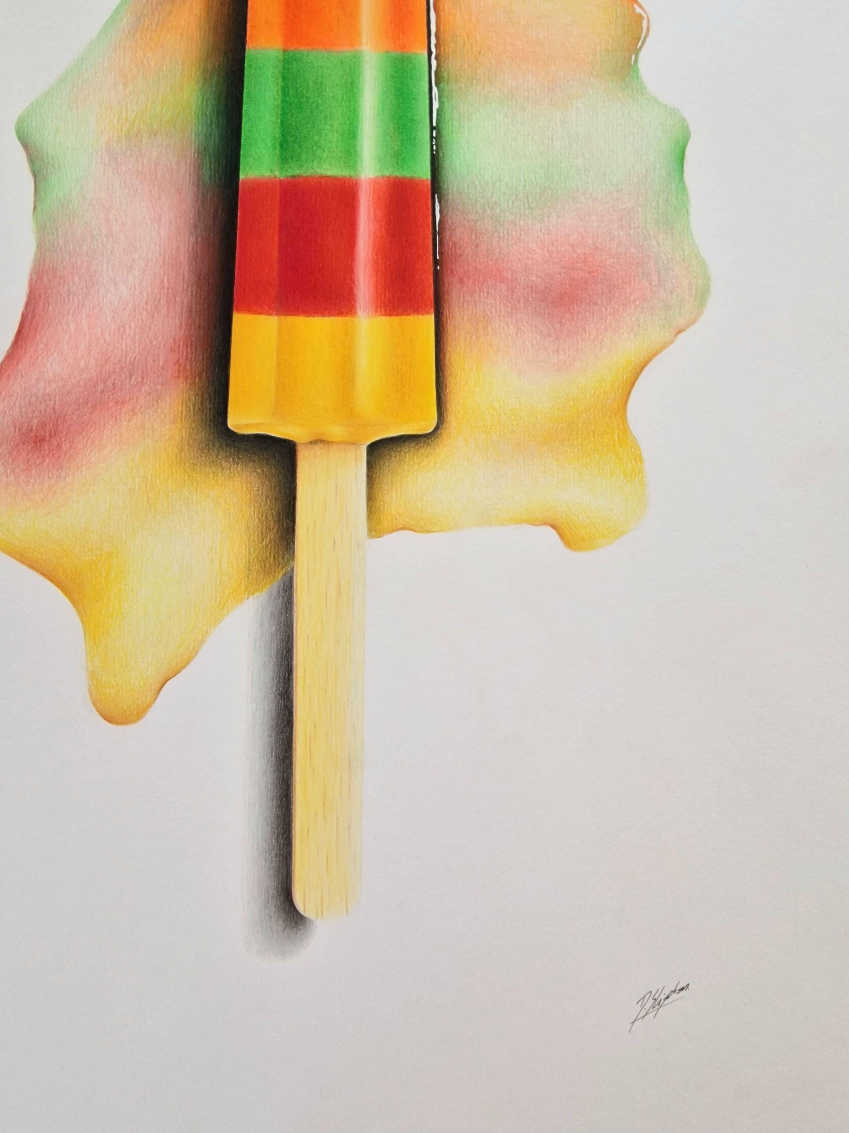 This piece calls on memories of sensational summers and glorious holidays. The piece was inspired by my memories of being a child and putting down my ice lolly and watching as the sun slowly melted it turning it from ice treat to a sticky jewel as