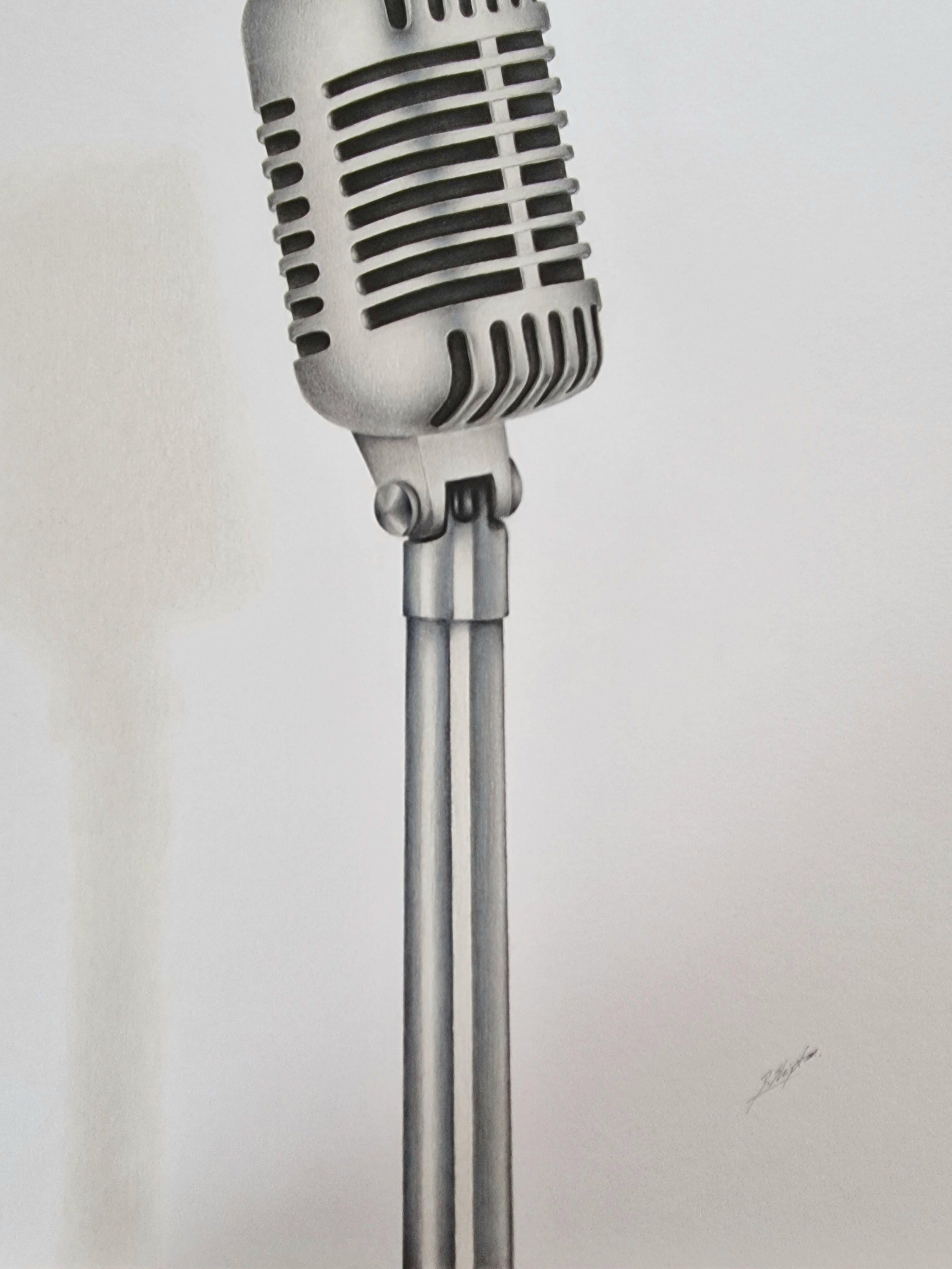 Rock n roll microphone, Drawing, Pencil/Colored Pencil on Paper - Realist Art by Daniel Shipton