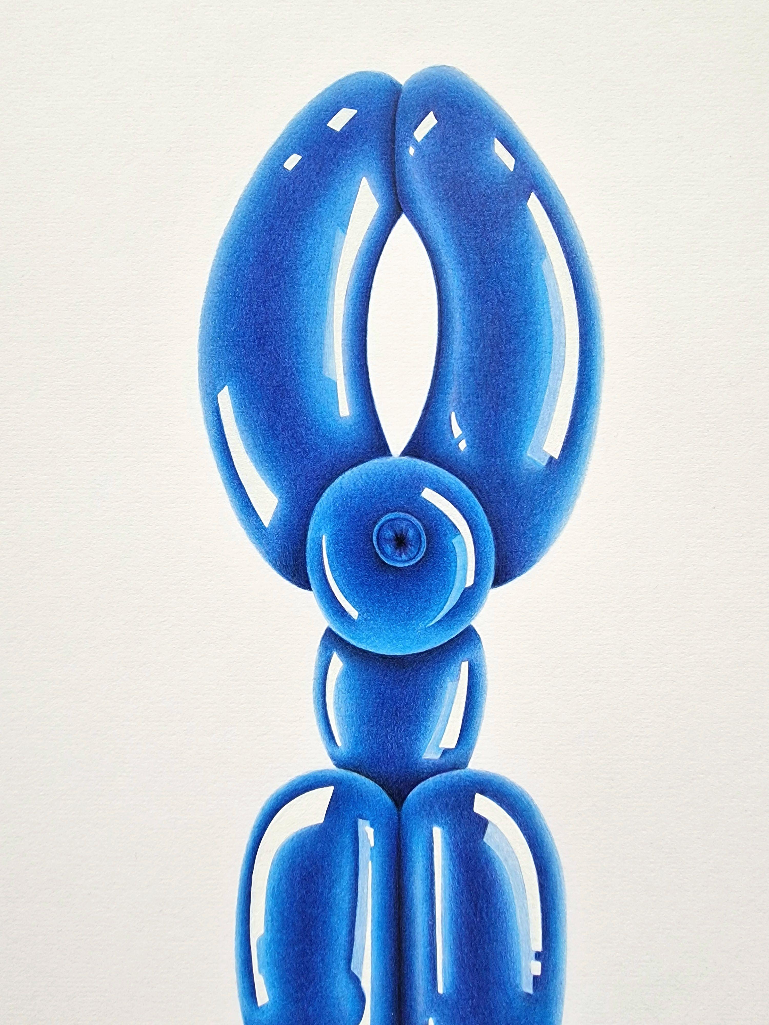 Conejito Globo Azul, Dibujo, Lápiz/Lápiz de color sobre papel en venta 1