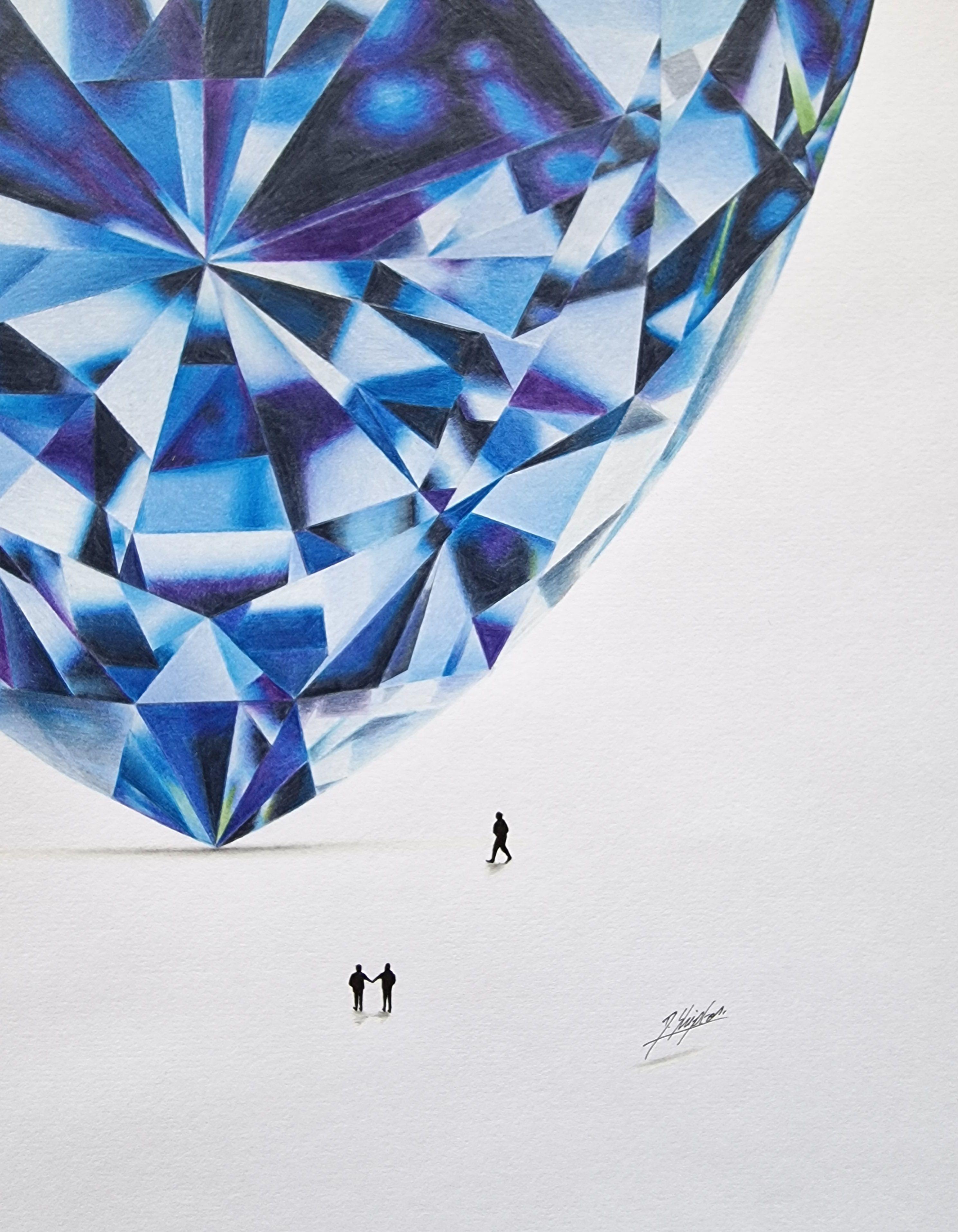 Zaffiro tagliato a cuore, Disegno di un migliore amico, Disegno, Matita/Matita colorata su P - Art Fotorealista di Daniel Shipton
