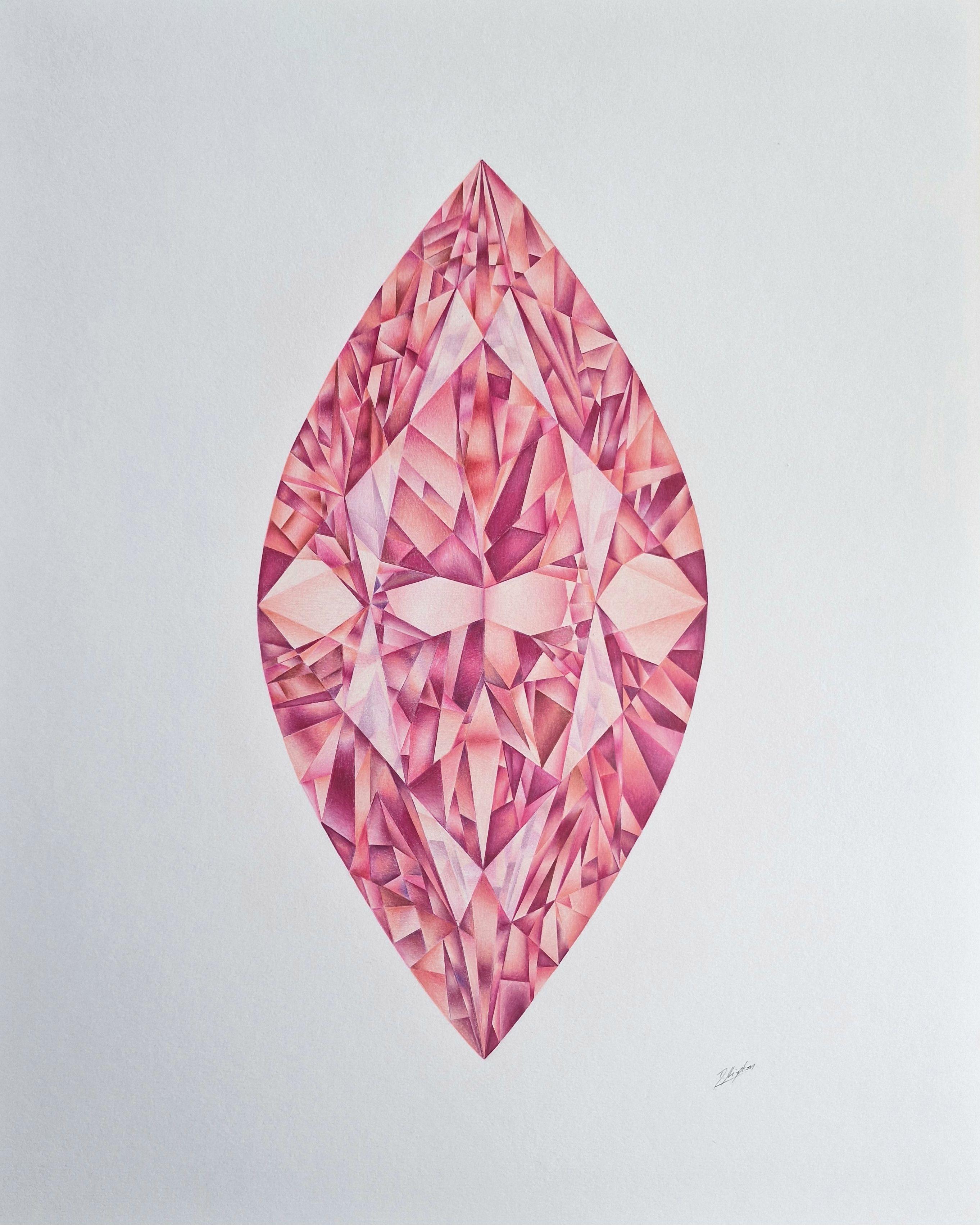 Pink Diamond taglio marquise, disegno, matita/matita colorata su carta