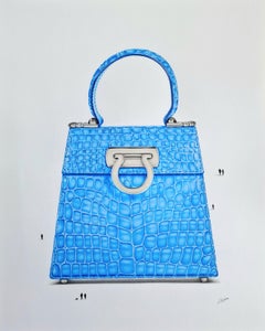 Blue Crocodile Skin Handbag: A Drawing, Drawing, Pencil/Colored Pencil on Paper