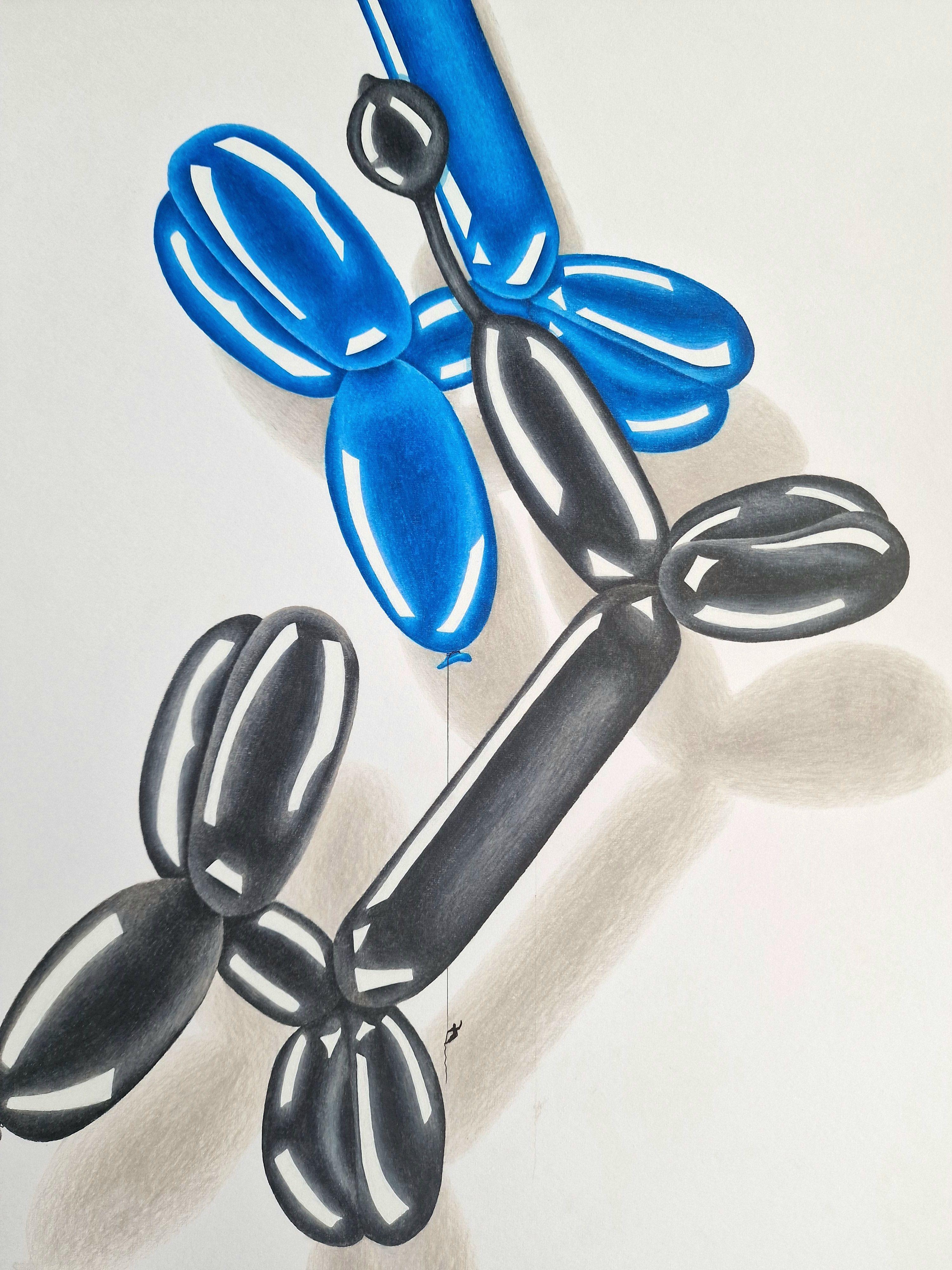 Please note the background of this piece is white.    This engaging coloured pencil drawing pops forward from the paper bringing a smile to the face and catching the eye.  Minimalist contemporary in style there is a sense of nostalgia and