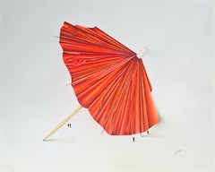 Cocktail Umbrella: Red, Drawing, Pencil/Colored Pencil on Paper