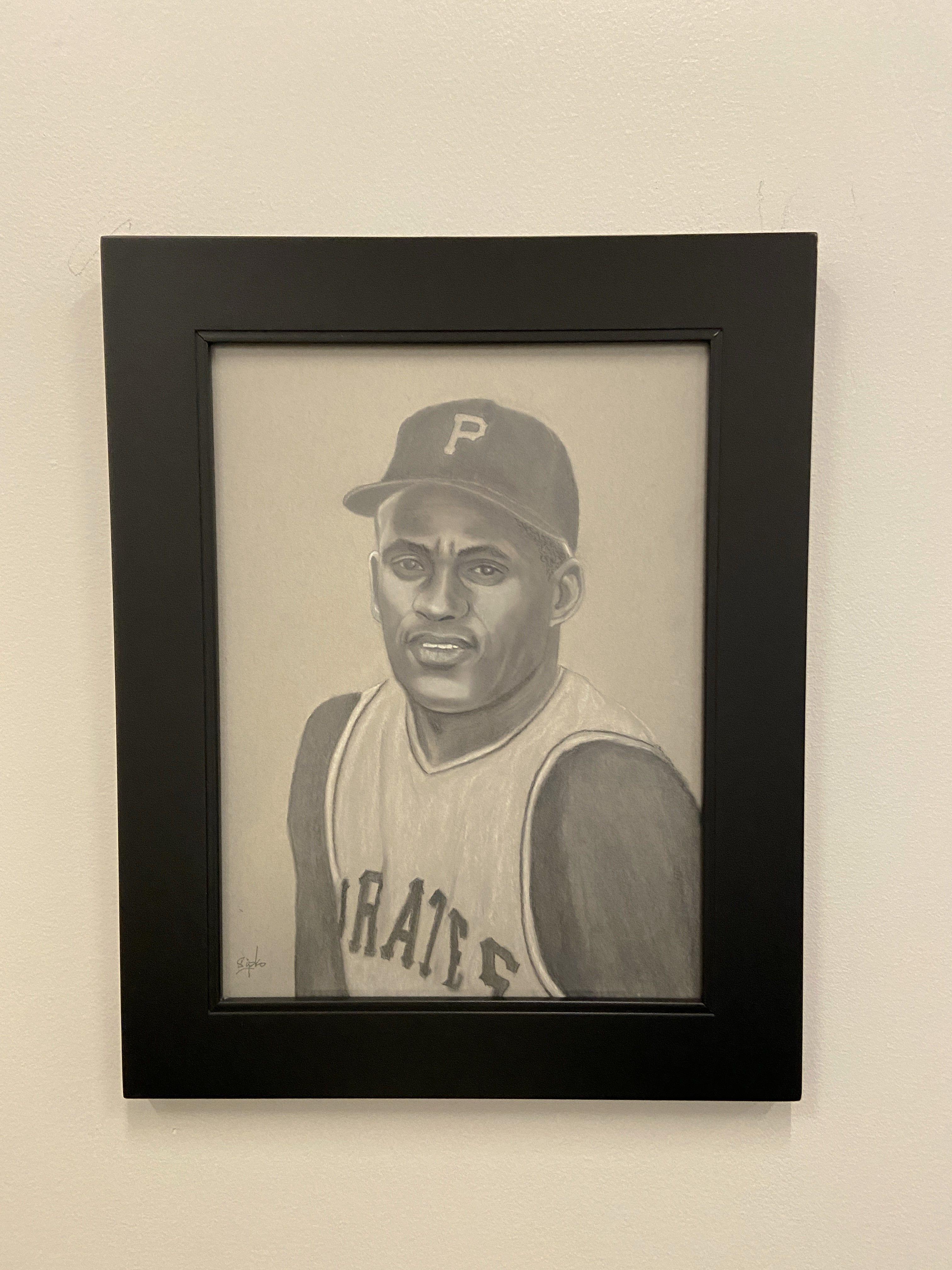 Roberto Clemente, Drawing, Charcoal on Paper - Realist Art by David Sipko