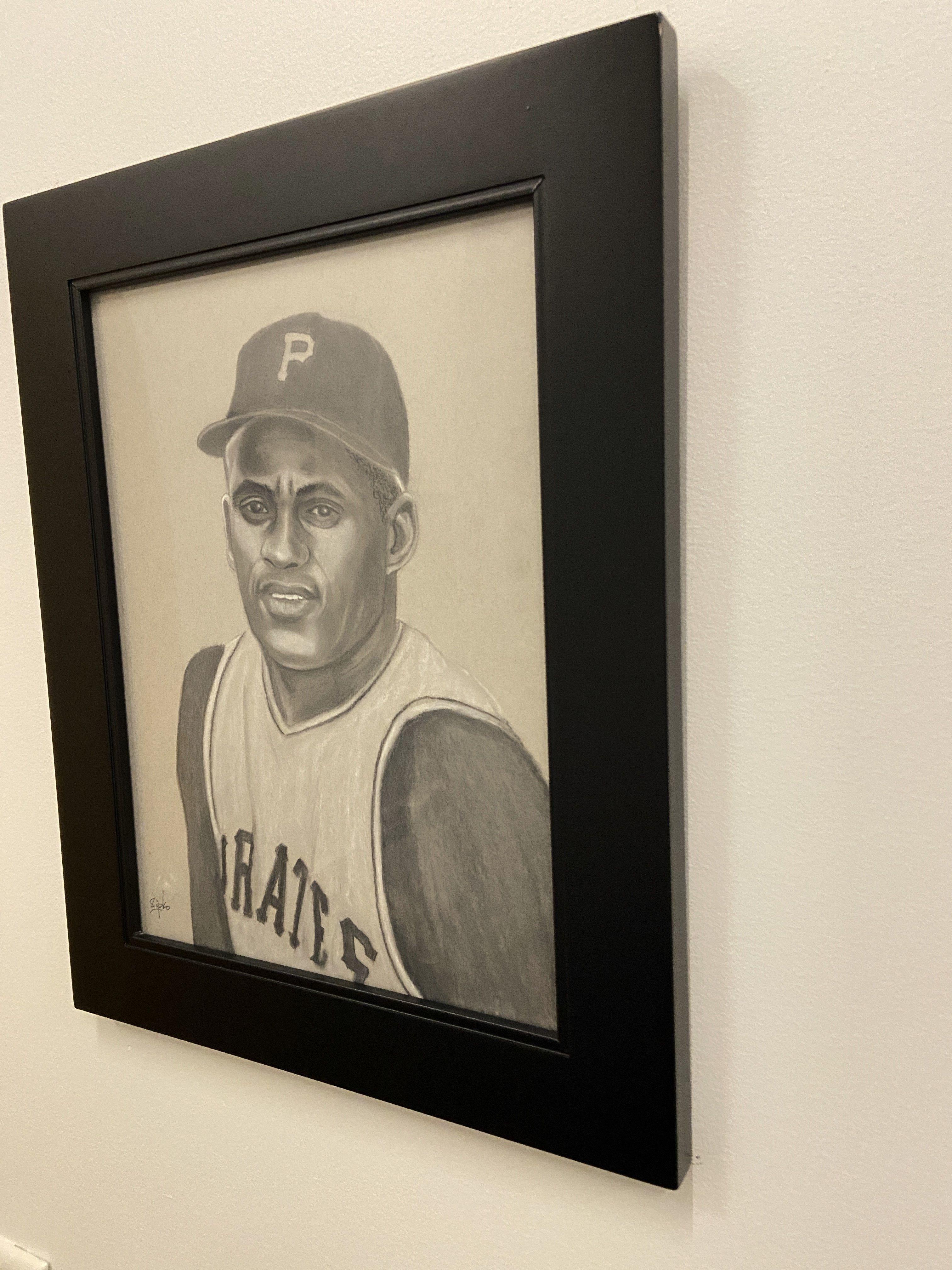 Roberto Clemente, Drawing, Charcoal on Paper For Sale 1