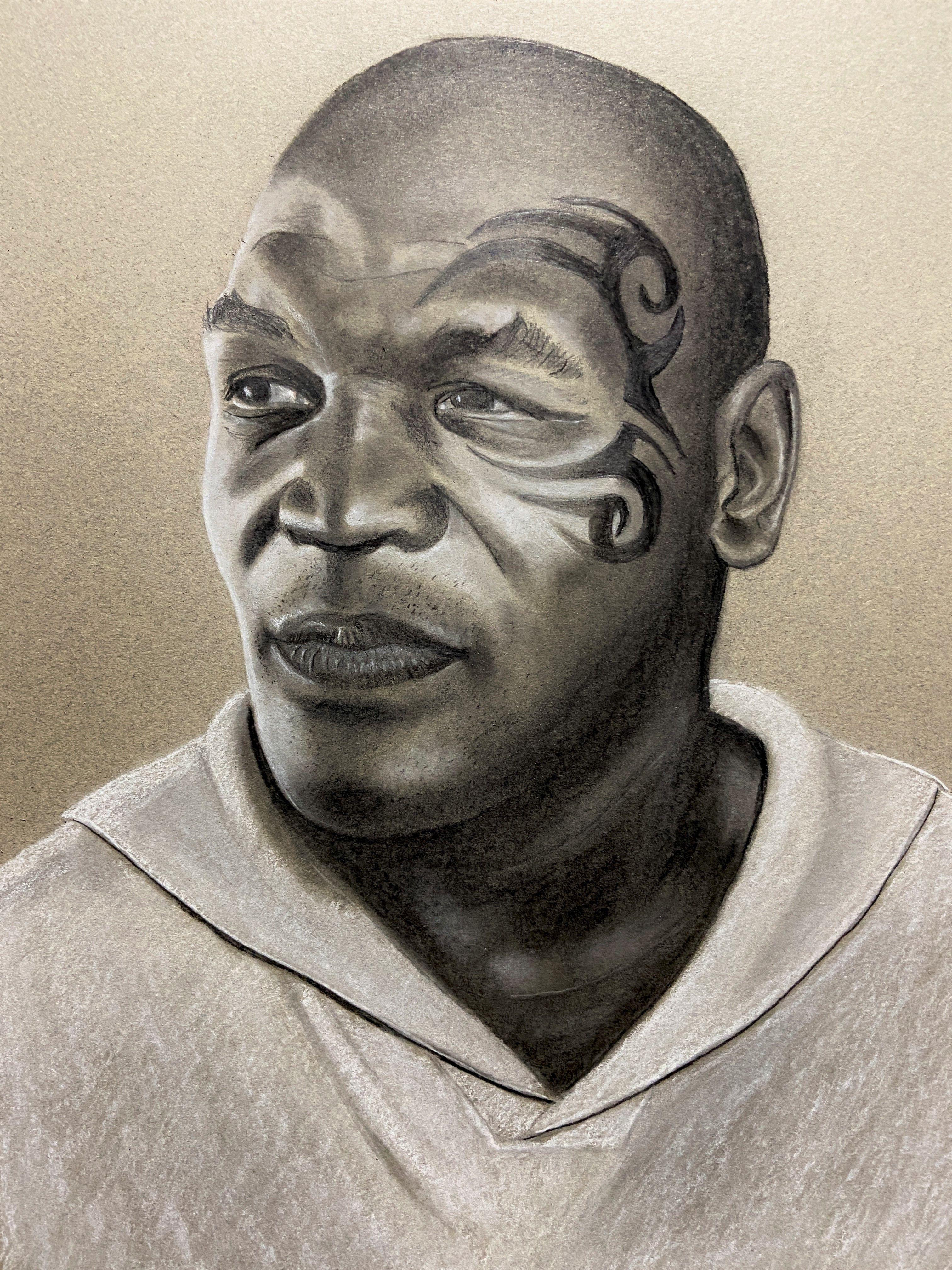Mike Tyson Portrait, Drawing, Charcoal on Paper - Art by David Sipko