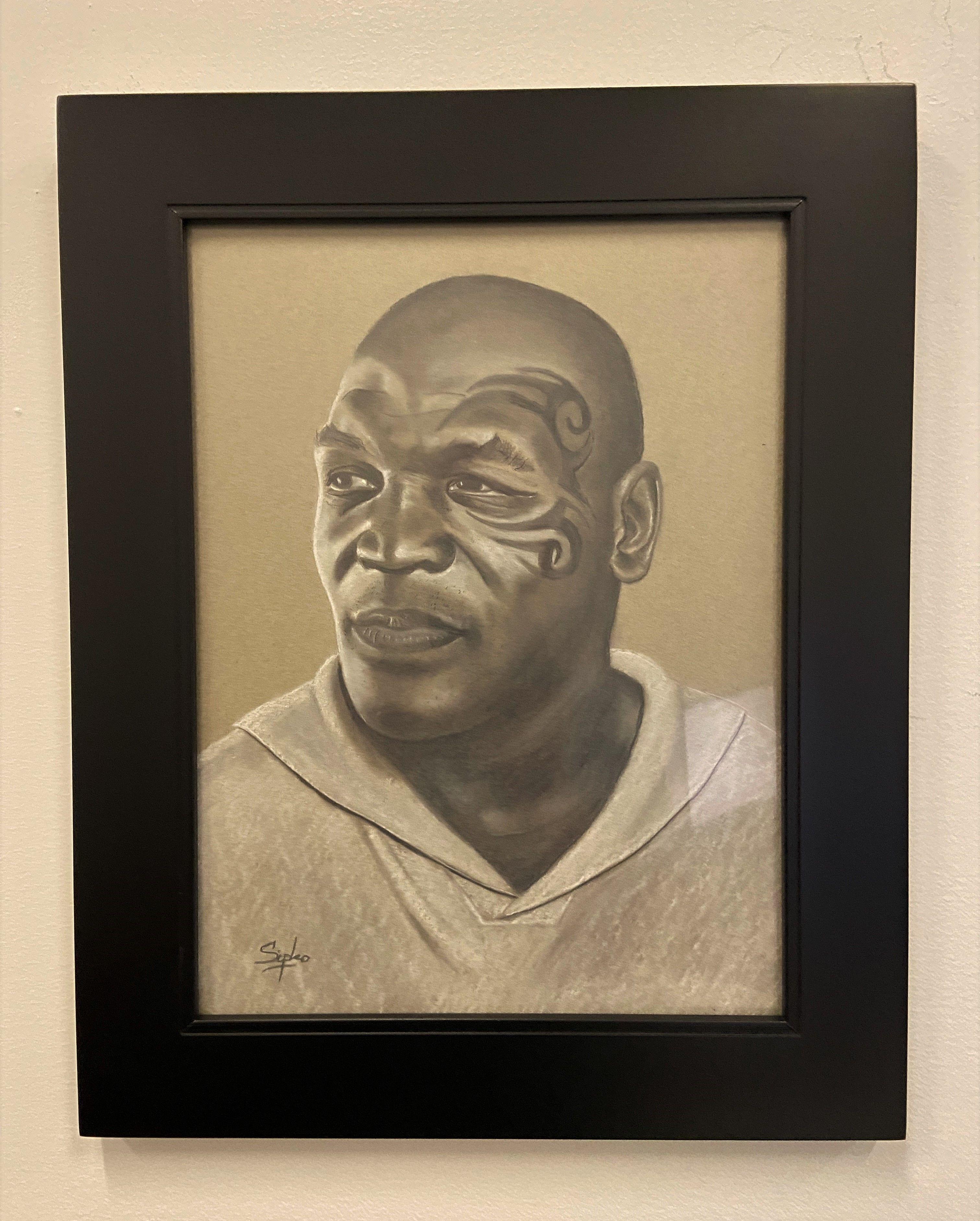 Mike Tyson Portrait, Drawing, Charcoal on Paper - Realist Art by David Sipko