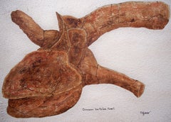 Dinosaur Vertebra Fossil, Painting, Watercolor on Paper
