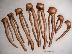 Fossil Dinosaur Ribs, Painting, Watercolor on Paper