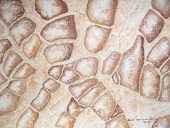 Lecho fósil de vértebra de reptil marino, Pintura, Acuarela sobre papel
