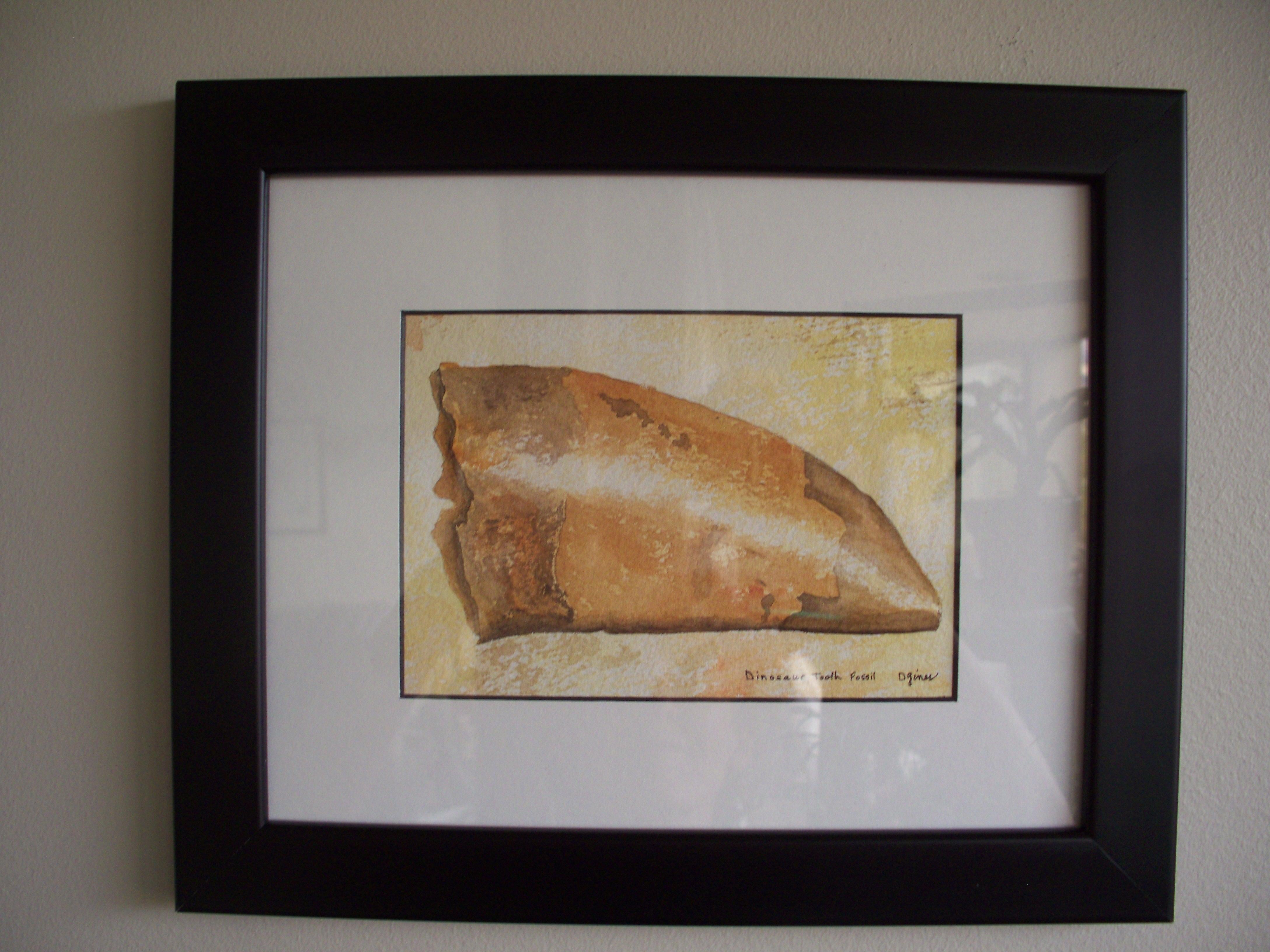 Dinosaur Tooth Fossil, Painting, Watercolor on Paper - Realist Art by Deon Gines