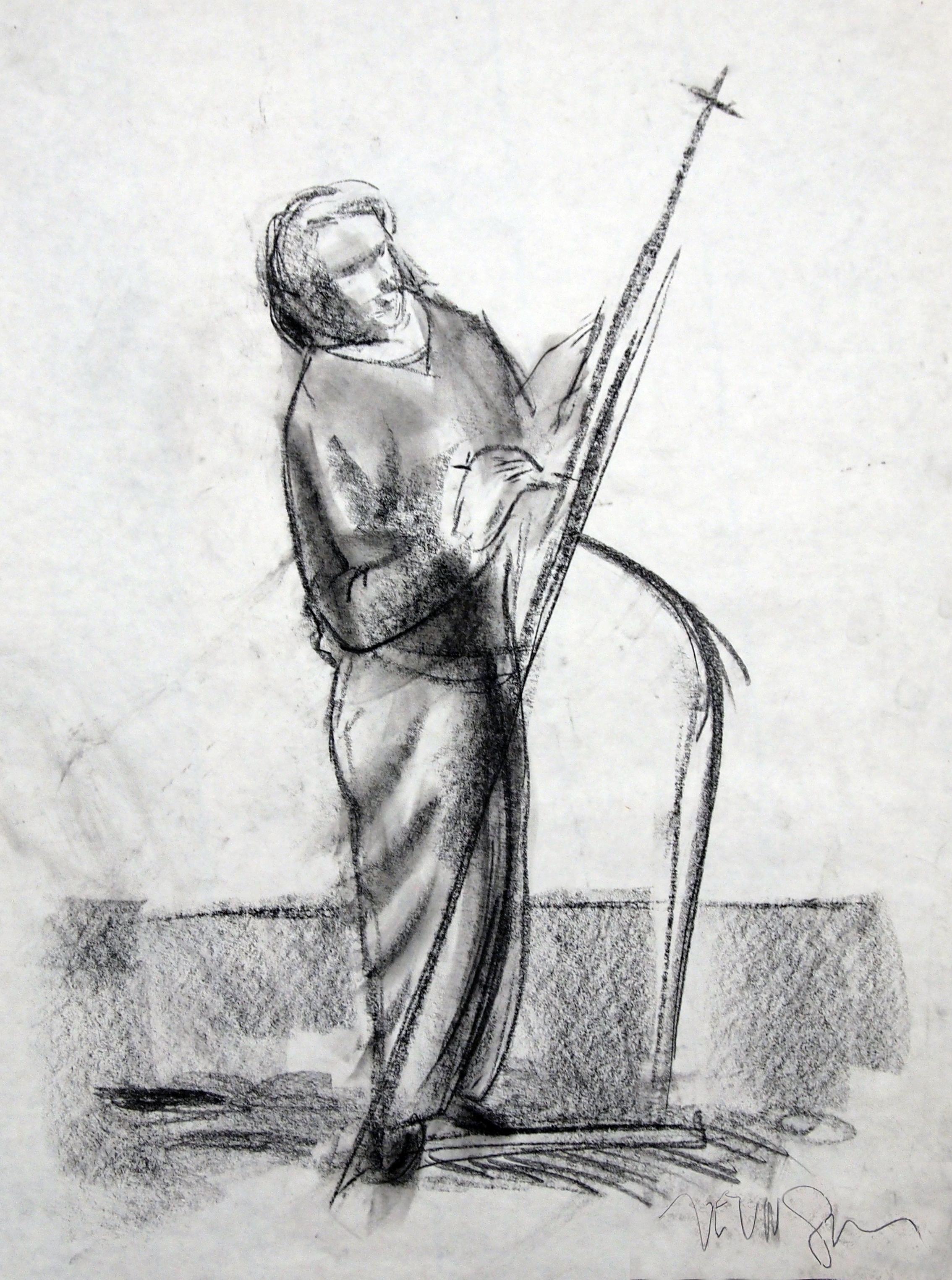 le artiste, Drawing, Charcoal on Paper - Art by Edward Zelinsky