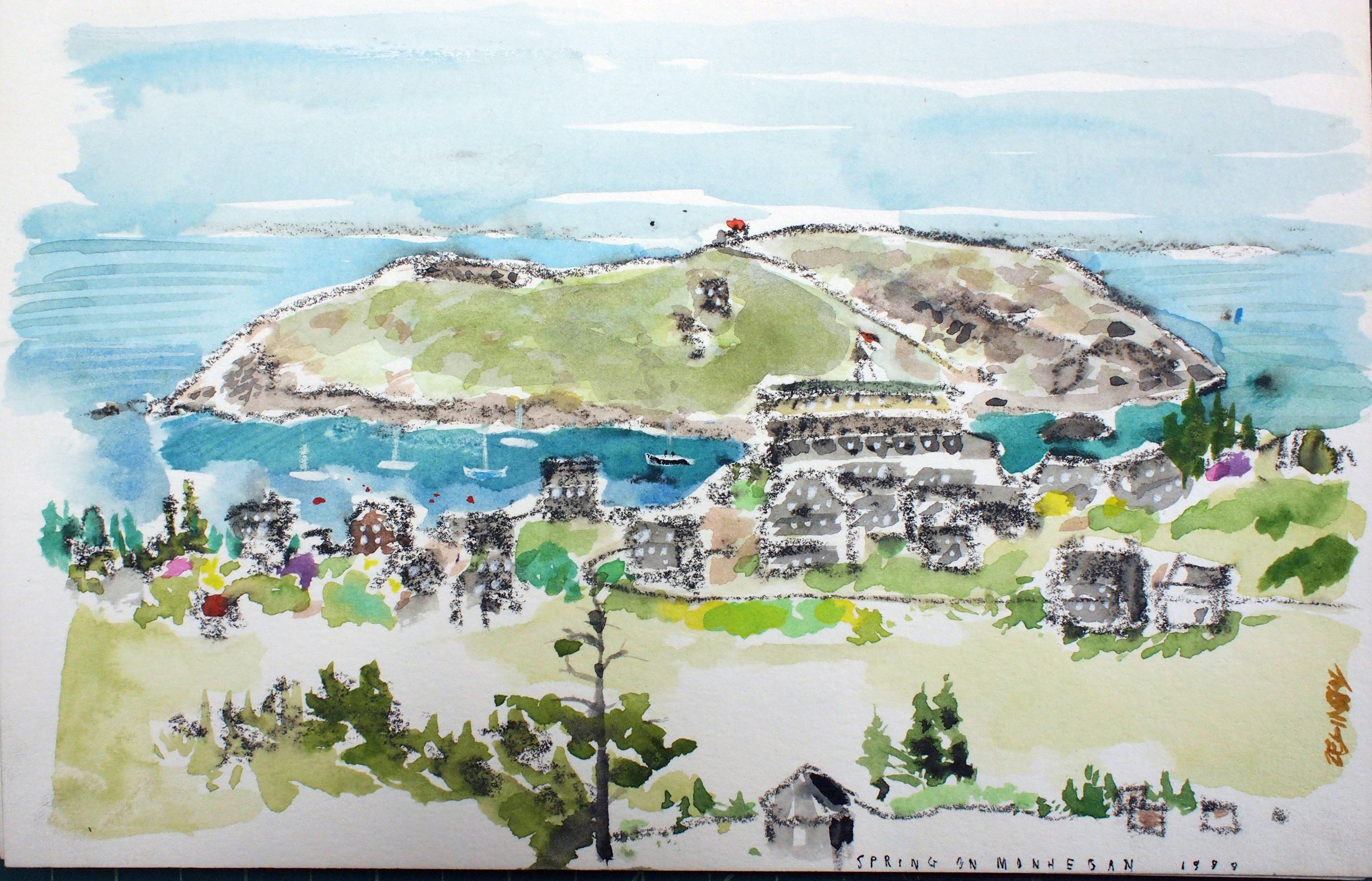 vista desde el faro, monhegan, Pintura, Acuarela sobre papel de acuarela - Art de Edward Zelinsky