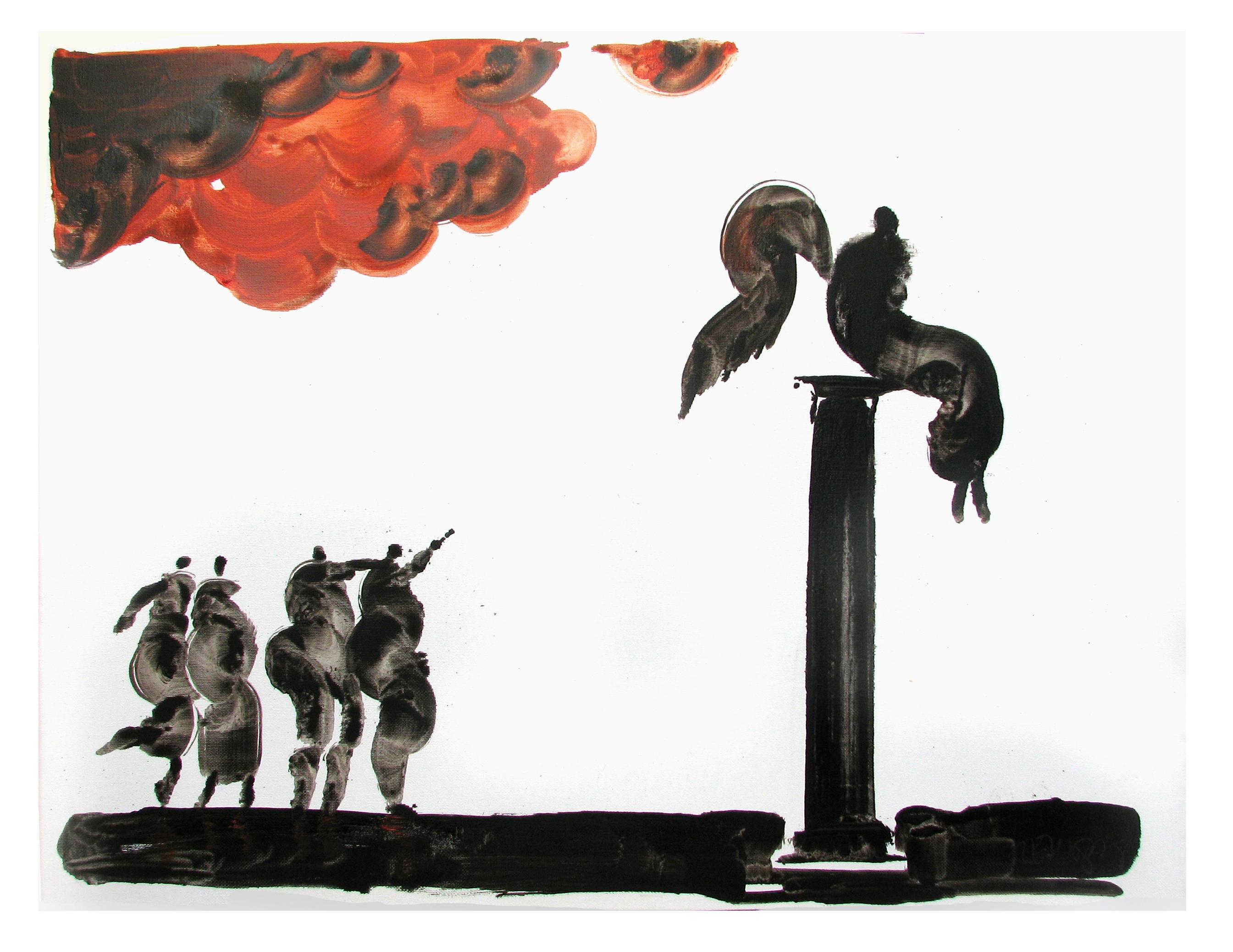 storm, Drawing, Pen & Ink on Canvas - Art by Edward Zelinsky
