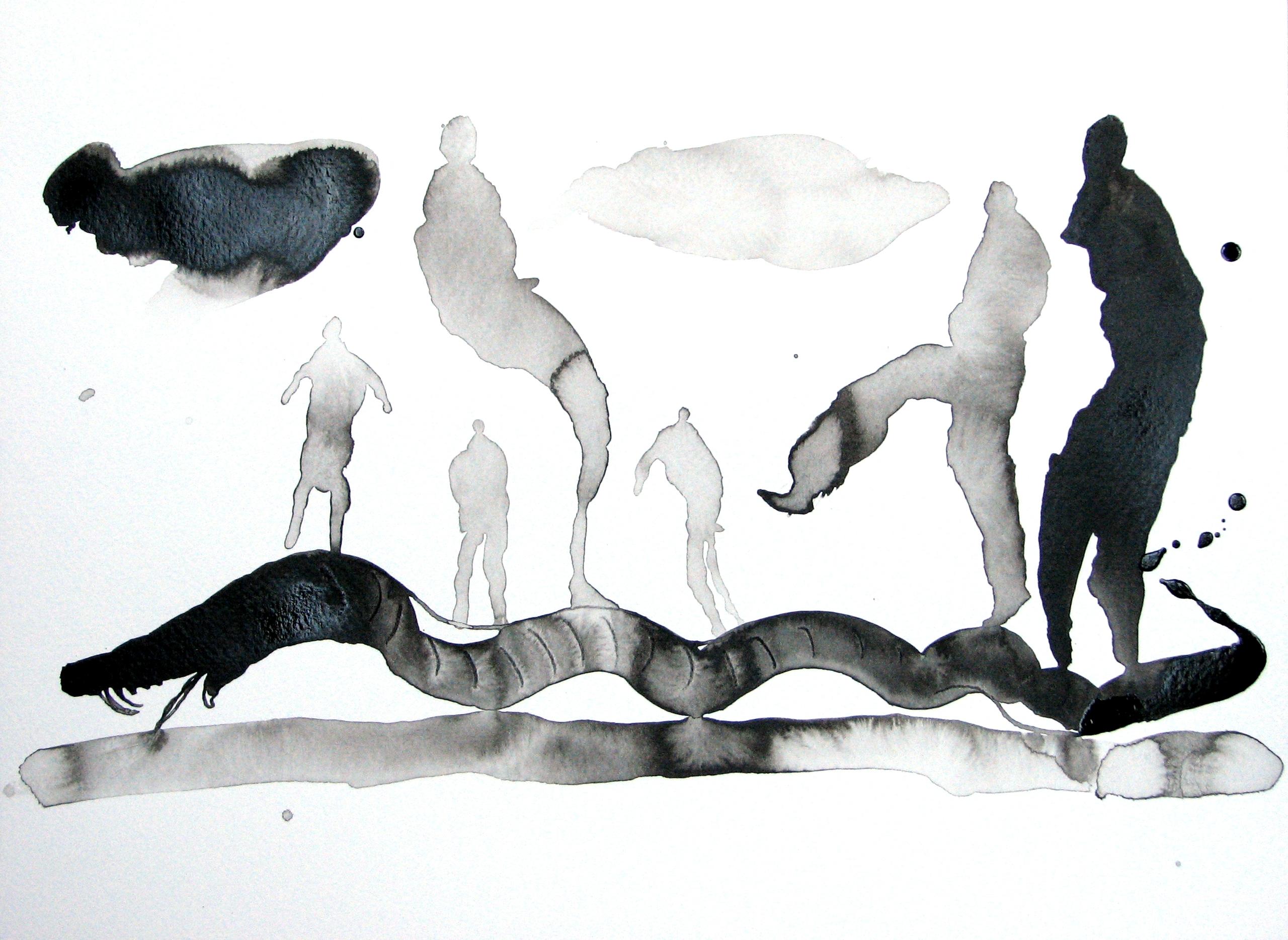 Schlangenstraße, Zeichnung, Stift und Tinte auf Aquarellpapier – Art von Edward Zelinsky