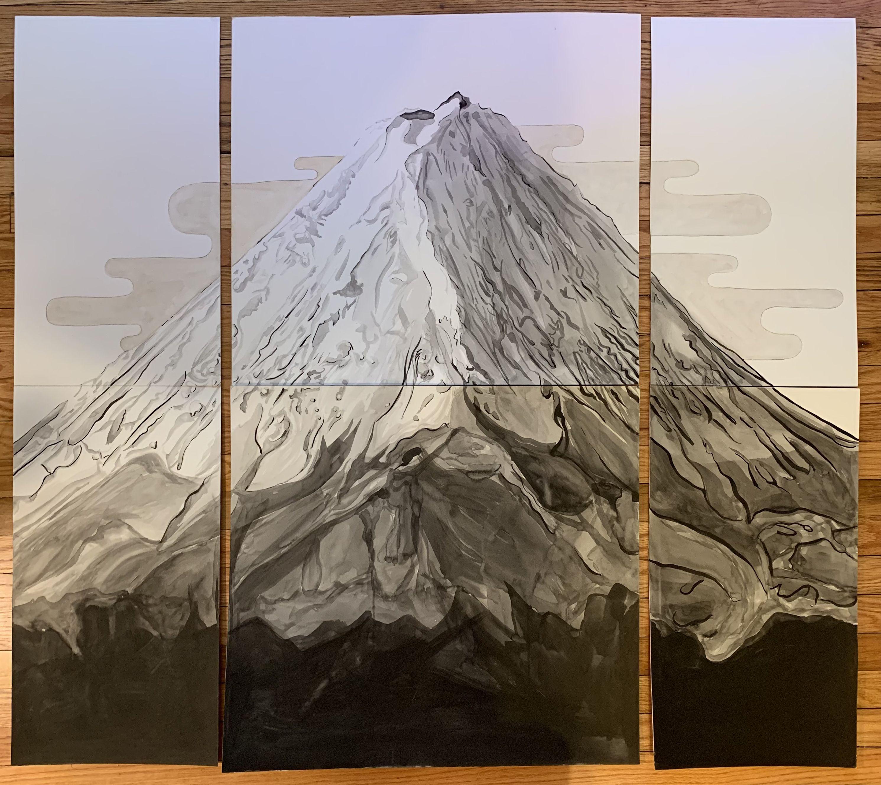 Mount Fuji - Sumi-e Ink Painting on Board, Painting, Watercolor on Other - Art by Elena Disabato
