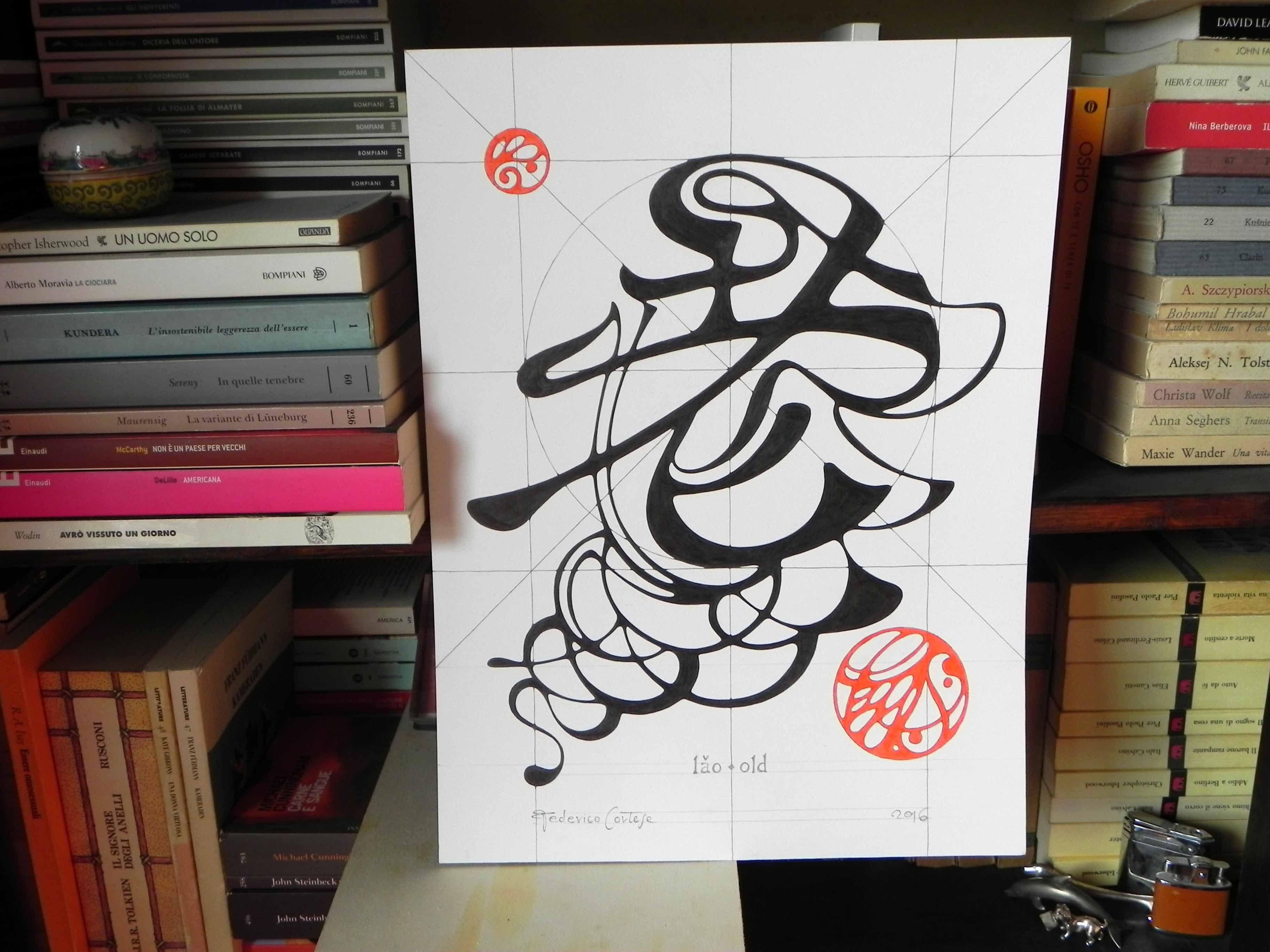 Lao, alt, Zeichnung, Bleistift/Farbstift auf Papier (Abstrakt), Art, von Federico Cortese