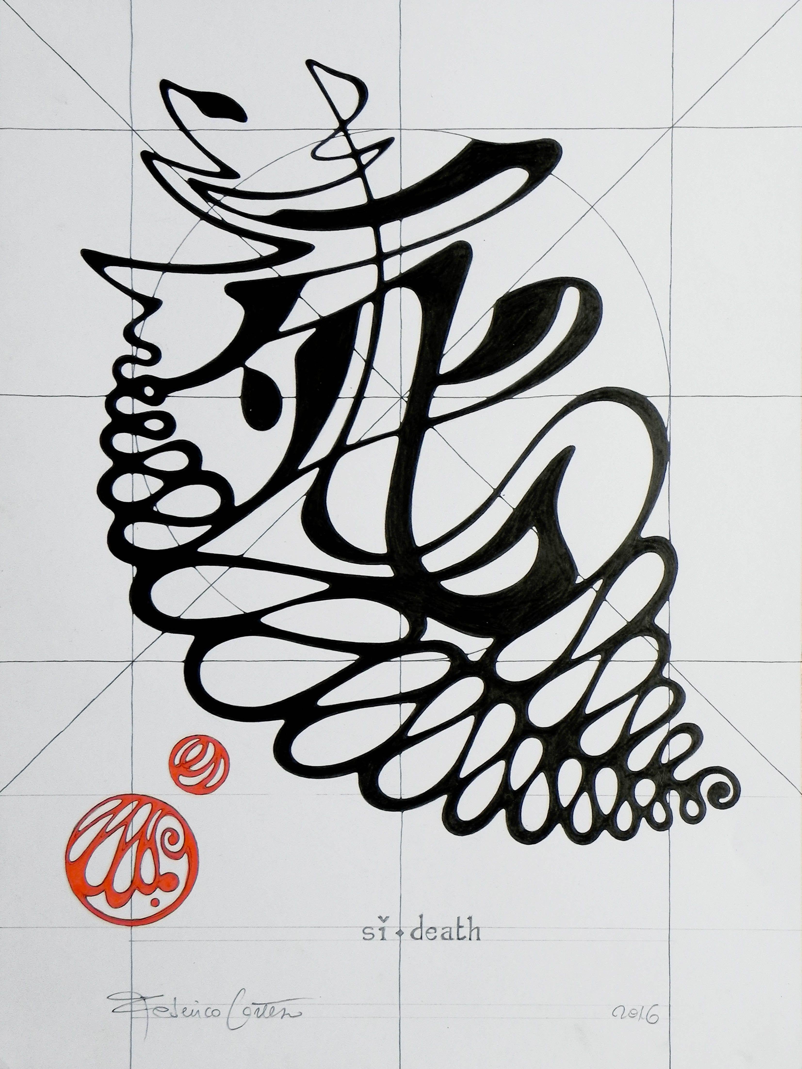 Si, Tod, Zeichnung, Bleistift/Colorierter Bleistift auf Papier