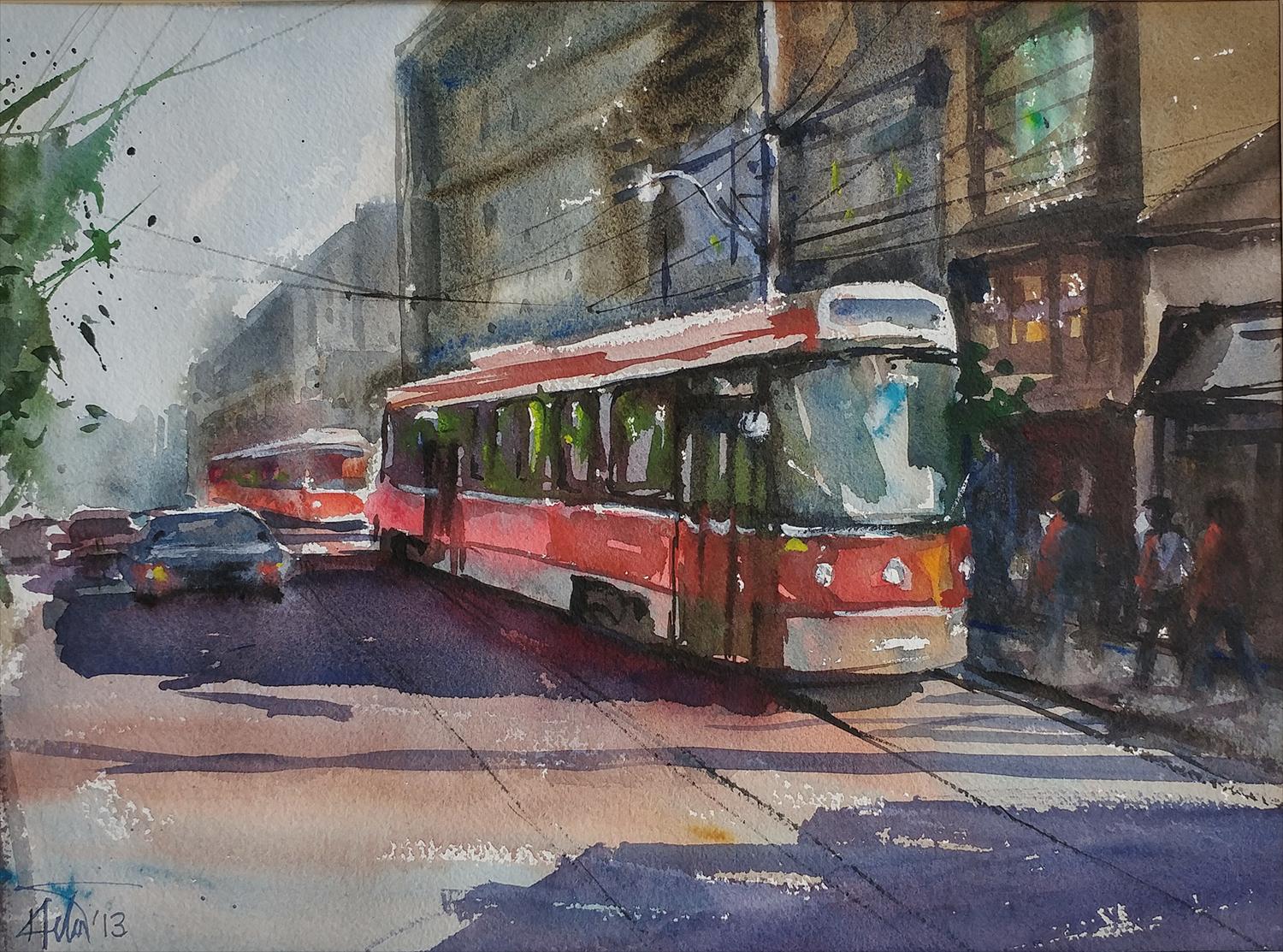 Street Car 01, peinture, aquarelle sur papier aquarelle - Art de Helal Uddin