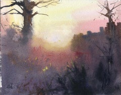 Coucher de soleil, peinture, aquarelle sur papier aquarelle