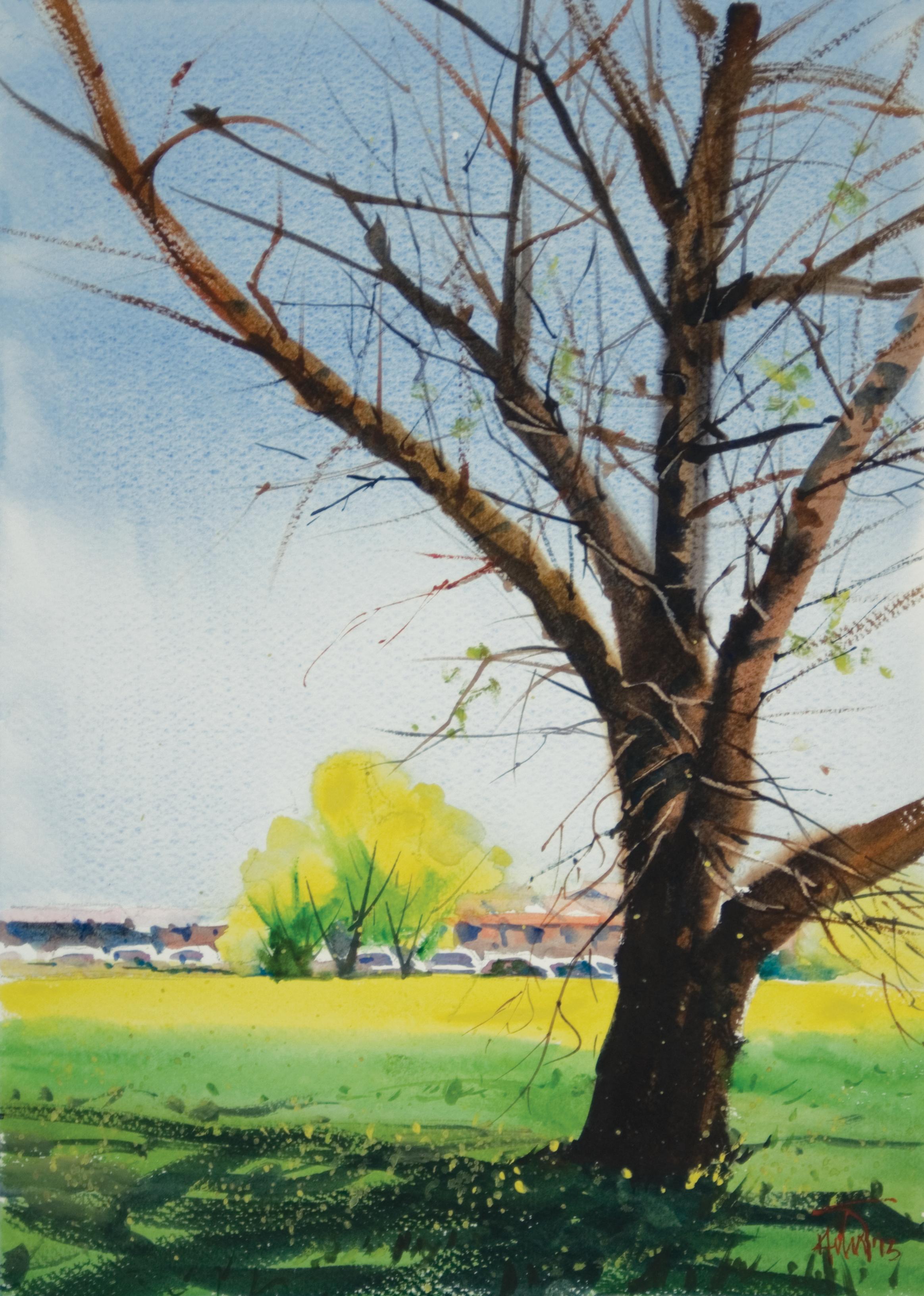 Beside Valley Farm Rd, CA, peinture, aquarelle sur papier aquarelle - Art de Helal Uddin