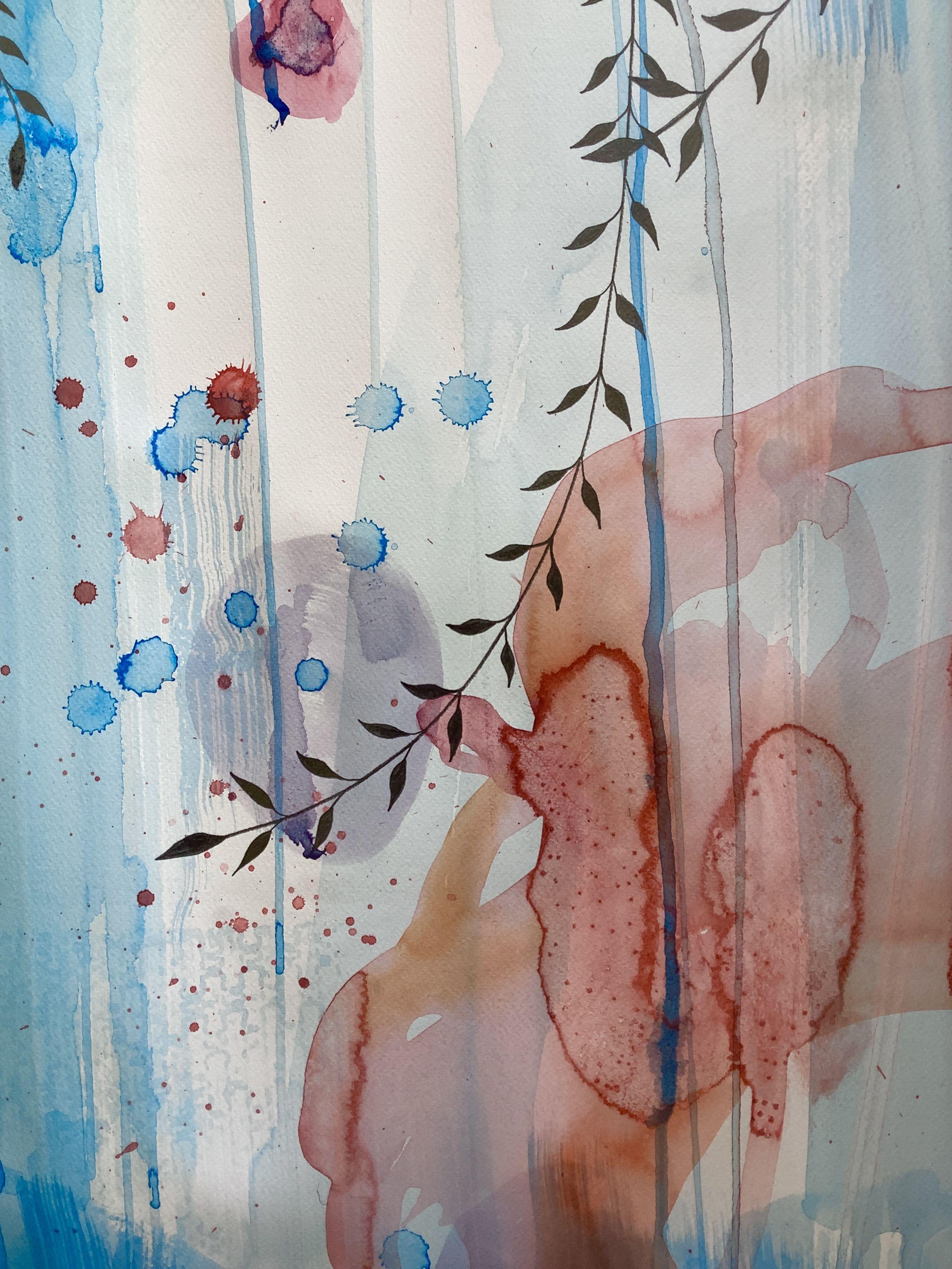 Private jungle, Painting, Watercolor on Paper - Gray Abstract Drawing by Irene Raspollini