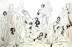 Group of Dancers, Drawing, Pen & Ink on Paper