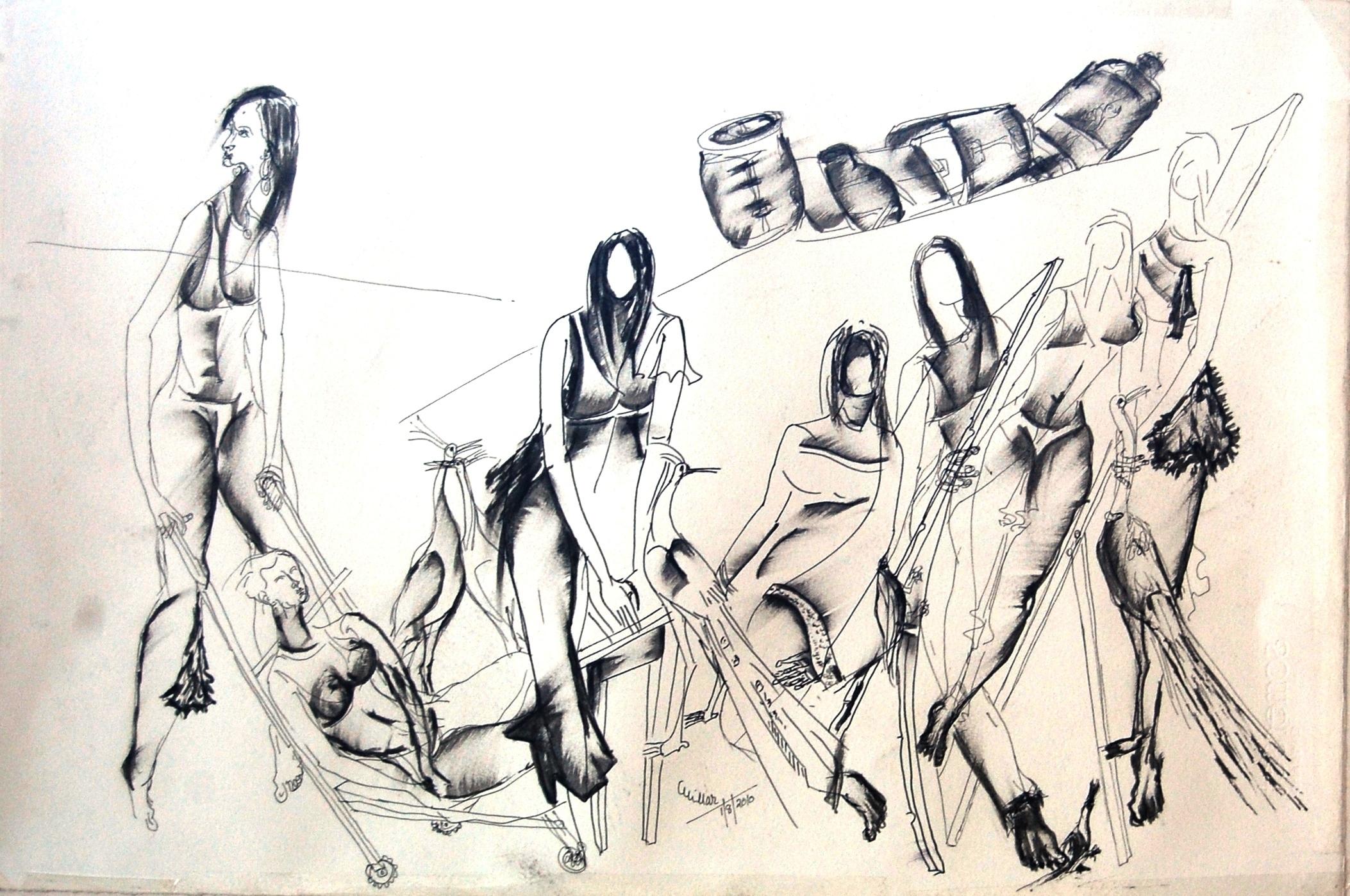 Abstract Drawing di J.K Chillar - Rustico, Disegno, Penna e inchiostro su carta
