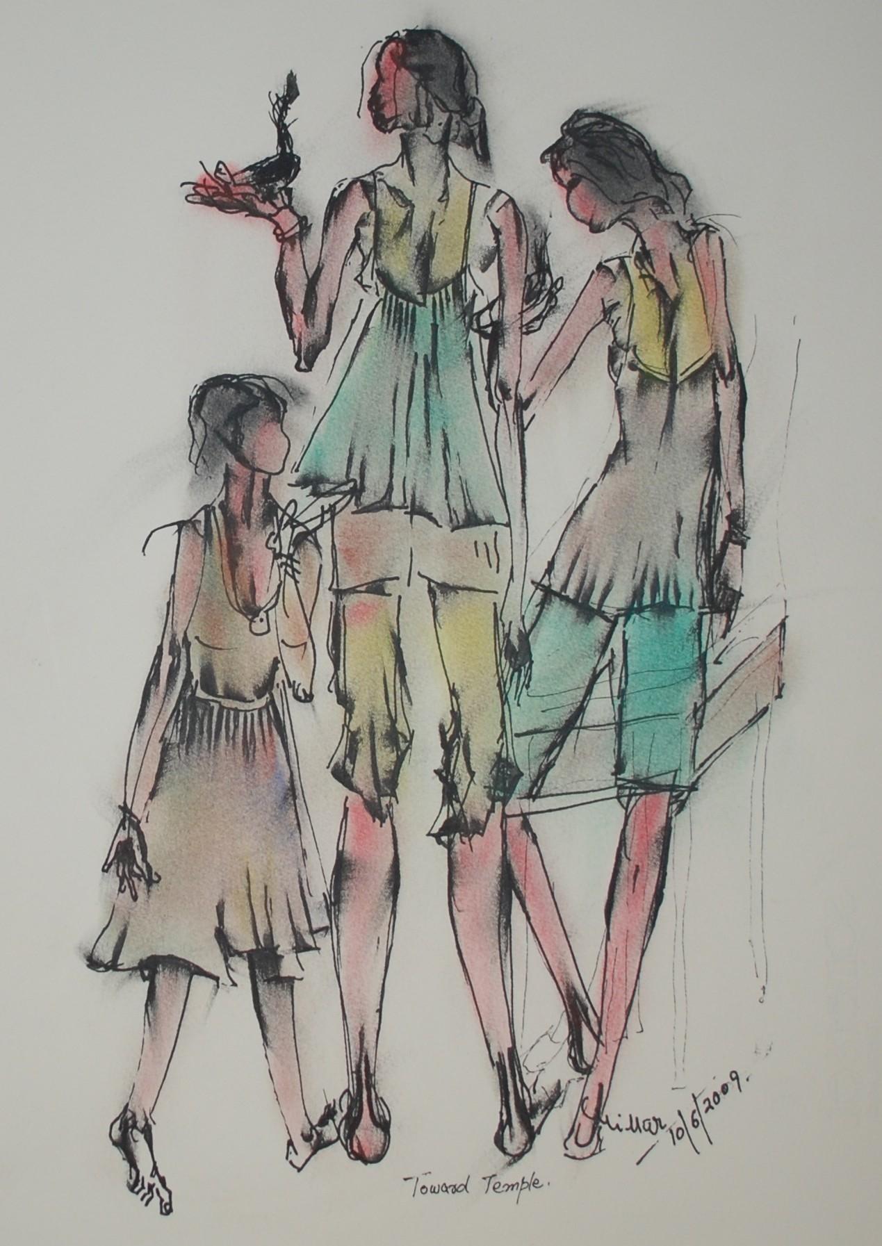 Hacia la Adoración, Dibujo, Pluma y Tinta sobre Papel - Art de J.K Chillar
