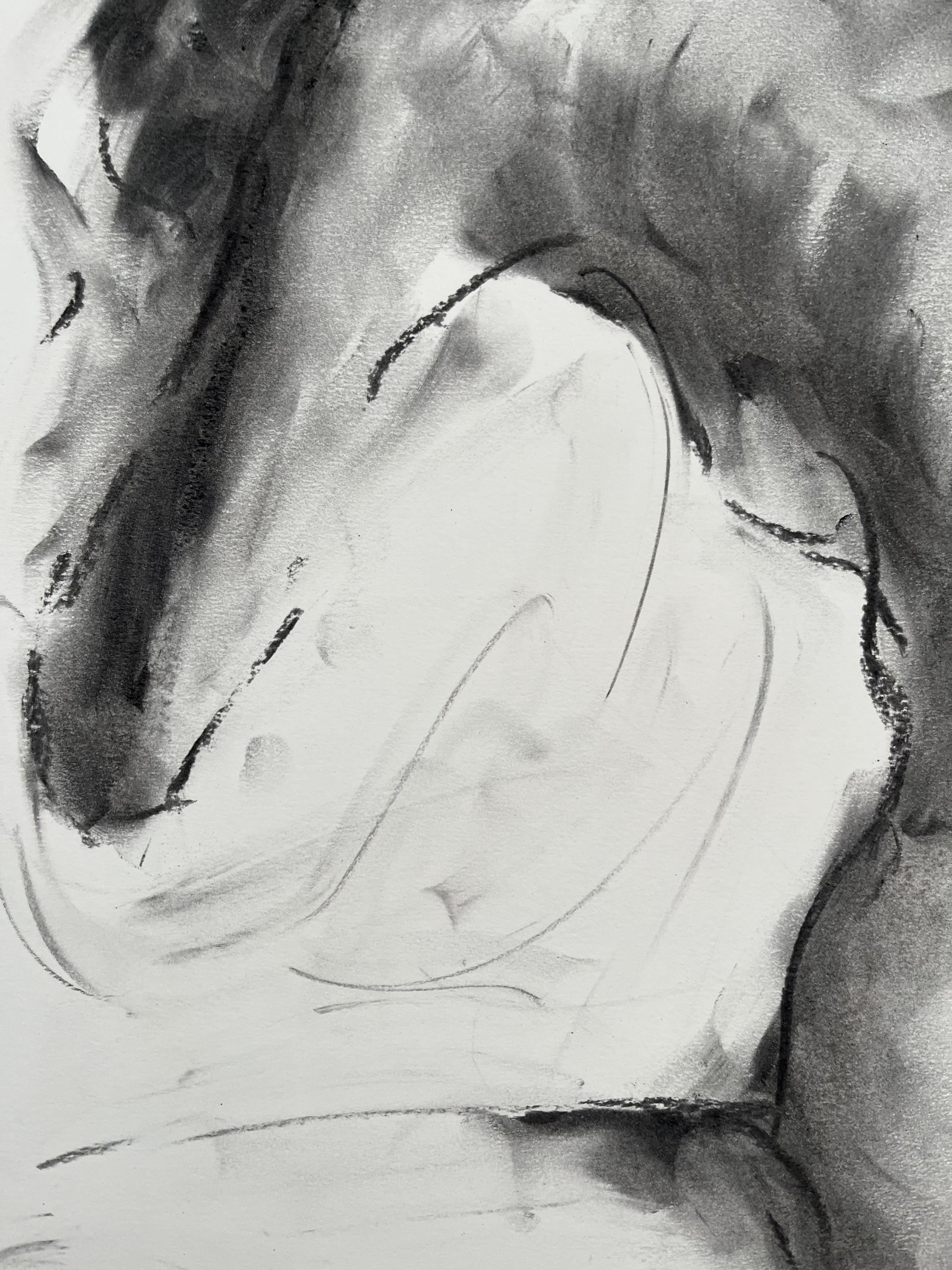 Original charcoal drawing on paper by James Shipton  My works are heavily influenced by the art work of Degas and Gustav Klimt.    My desire is to capture the human form, whilst portraying human emotion. I achieve this through a process of capturing