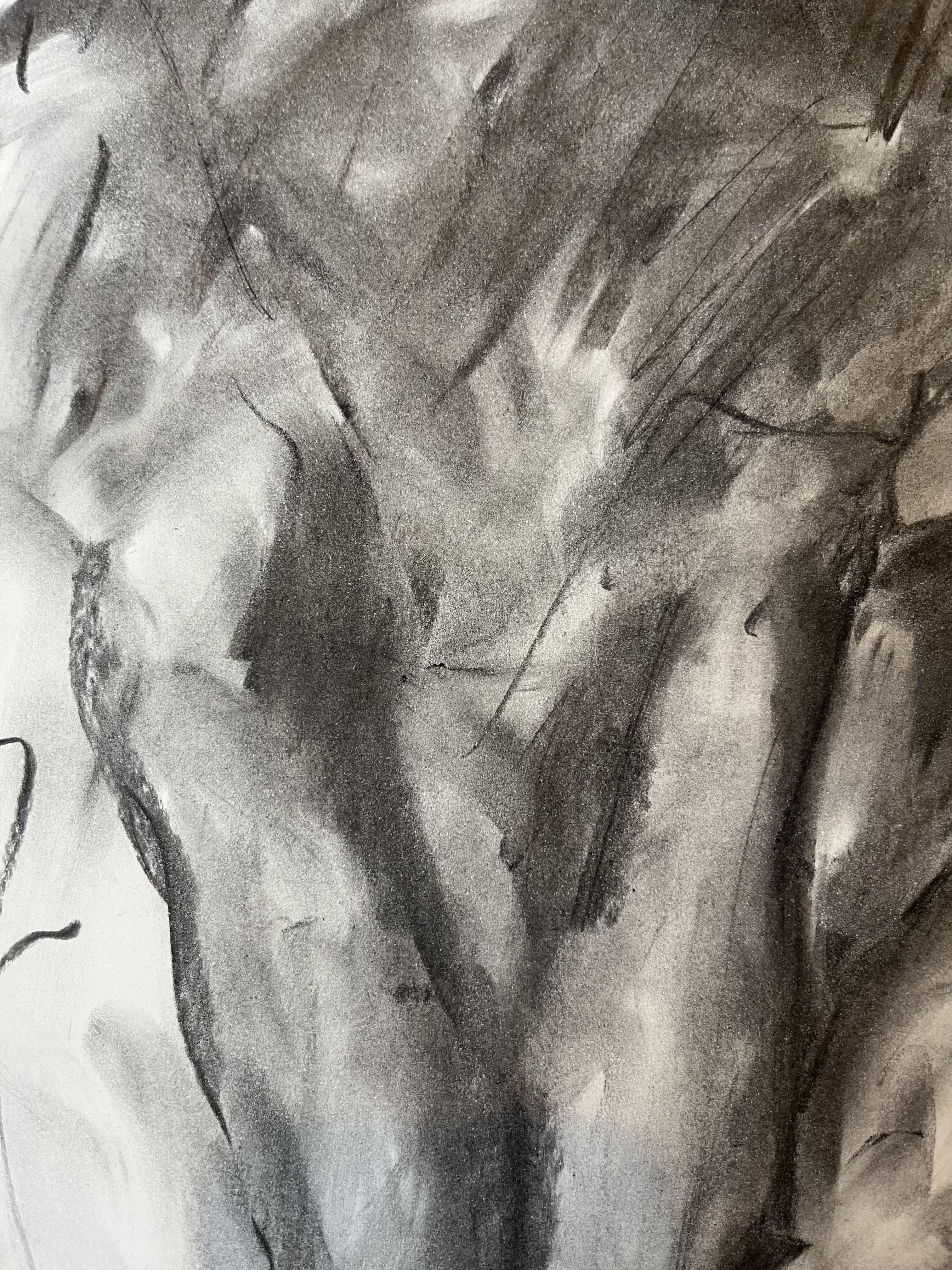 Original charcoal drawing on paper by James Shipton.    The relentless feeling that life never stops captured in charcoal on paper.    I achieve this through a process of capturing reality through life drawing using charcoal sketches, breaking it