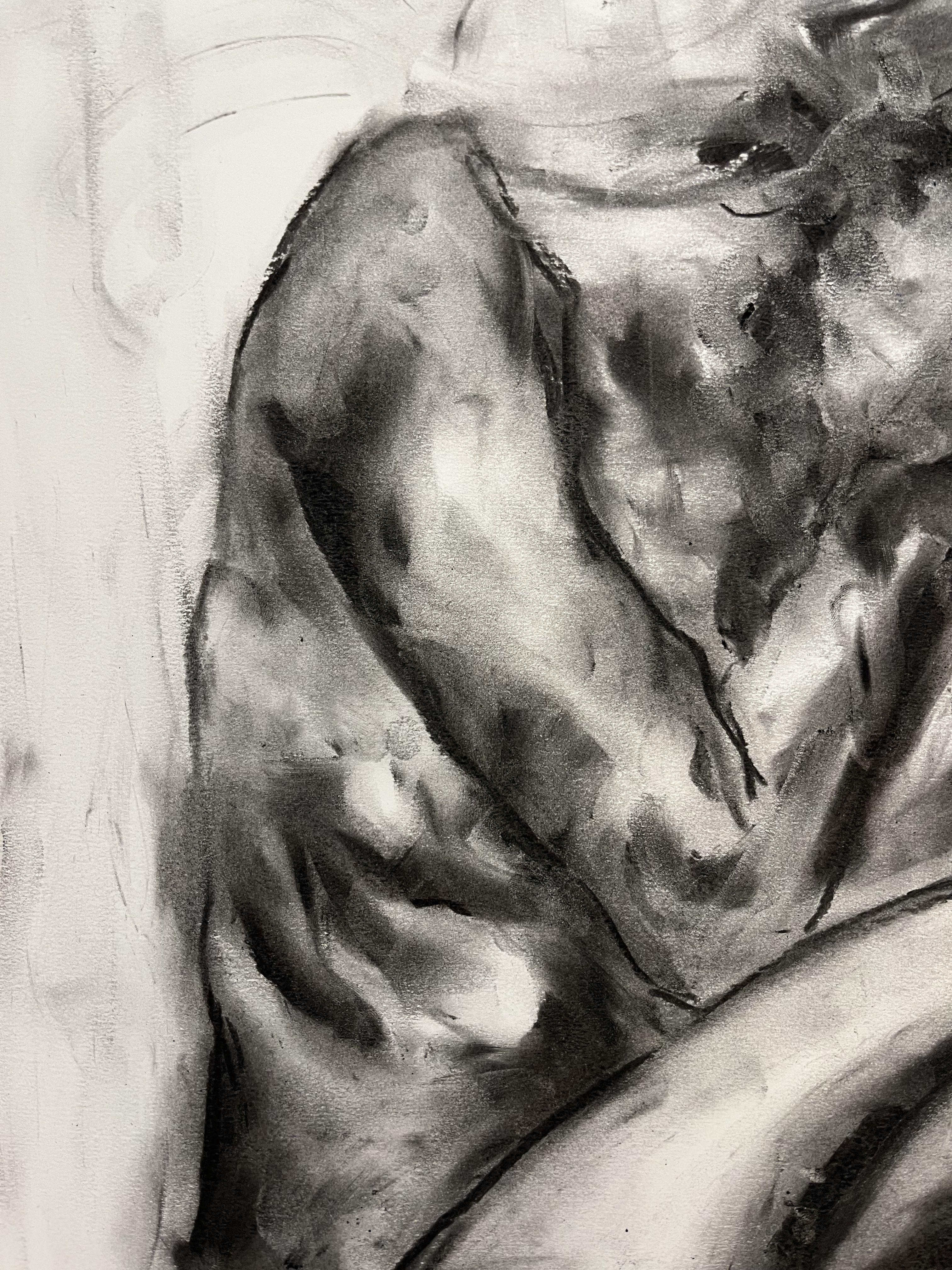 Original charcoal drawing on paper by James Shipton    My desire is to capture the innocence and vulnerability of humans when we are asleep and the beauty of the human form. I achieve this through a process of capturing reality through life drawing