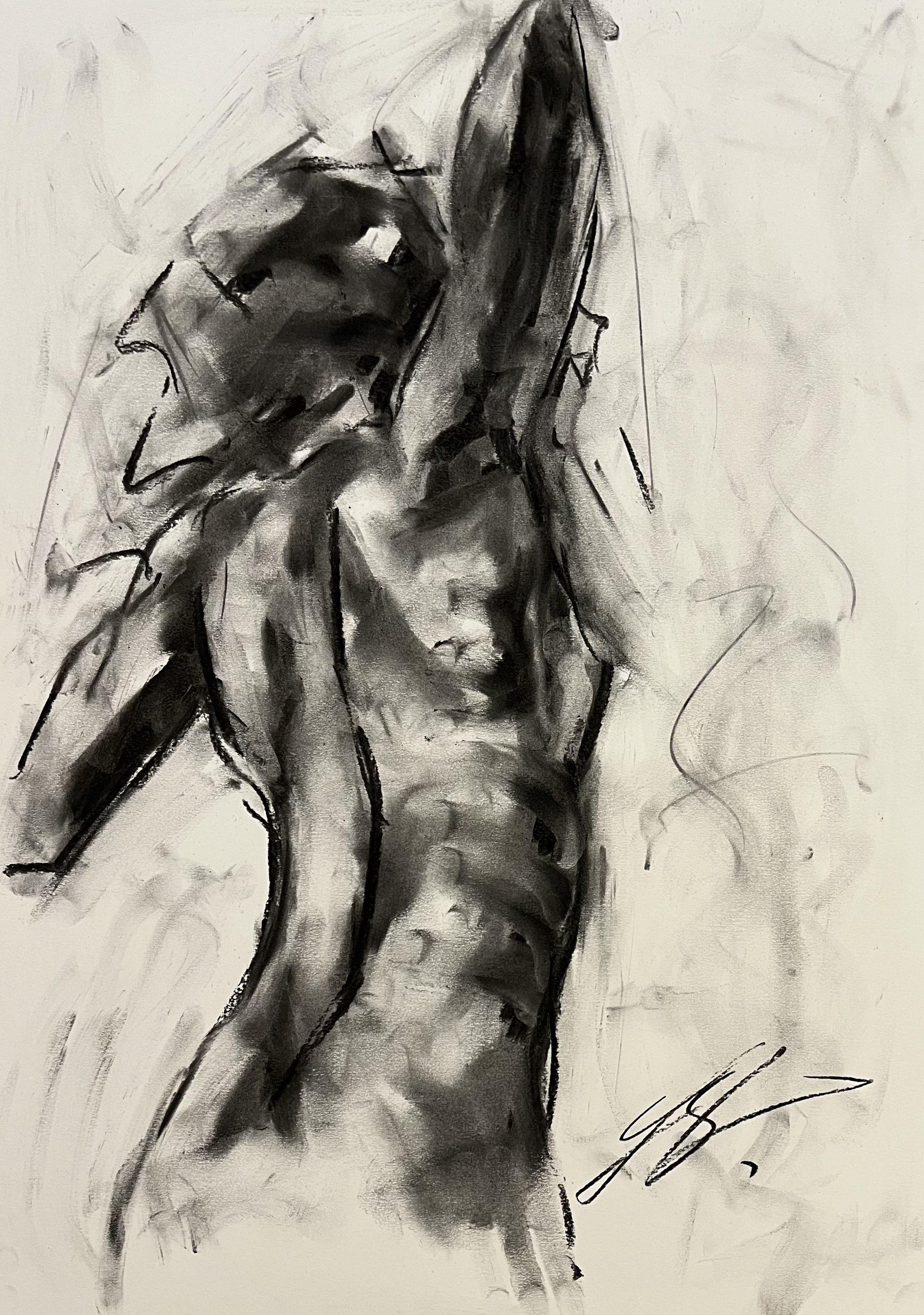 Let Go, Drawing, Charcoal on Paper - Art by James Shipton