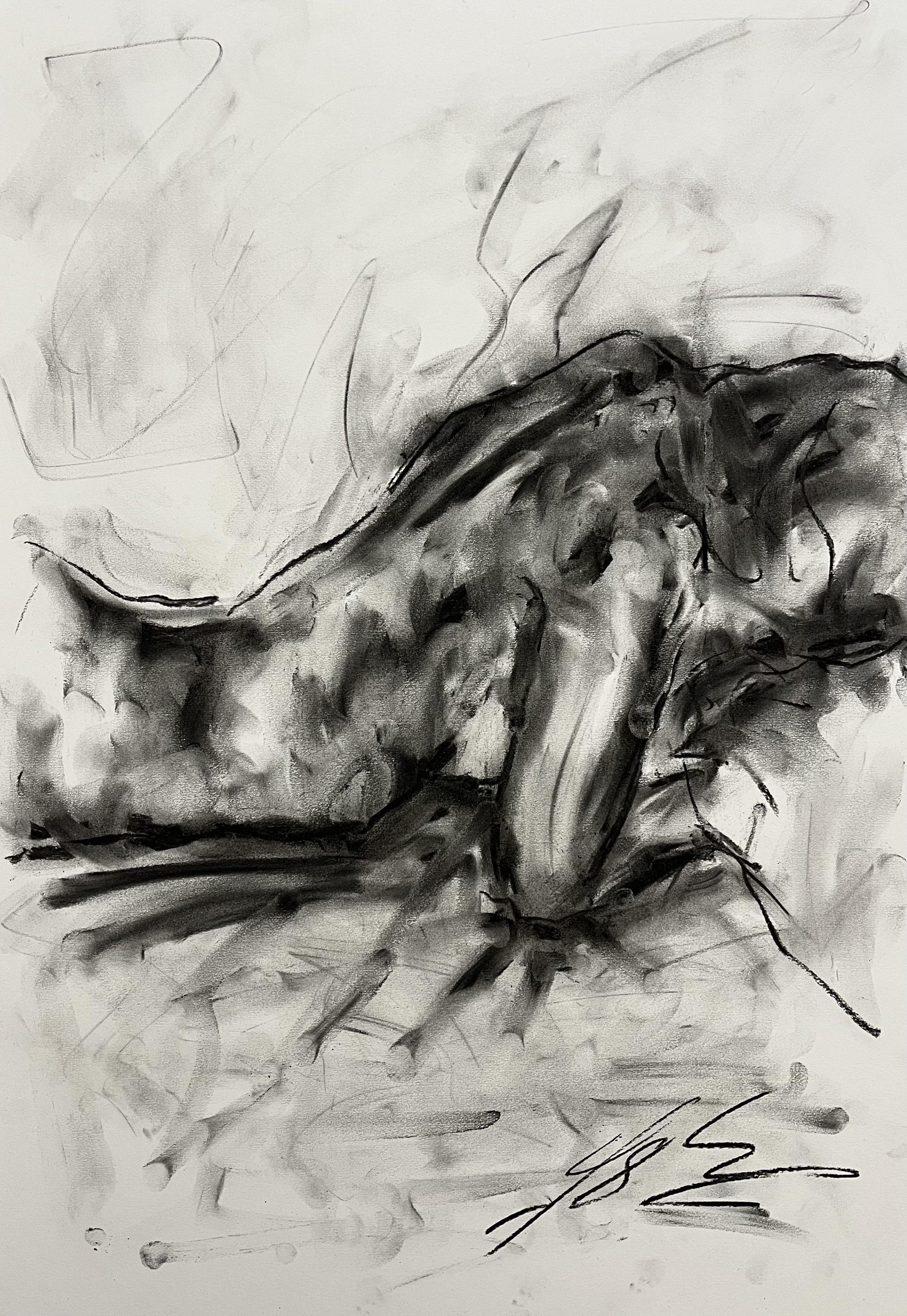 Waiting, Drawing, Charcoal on Paper - Art by James Shipton