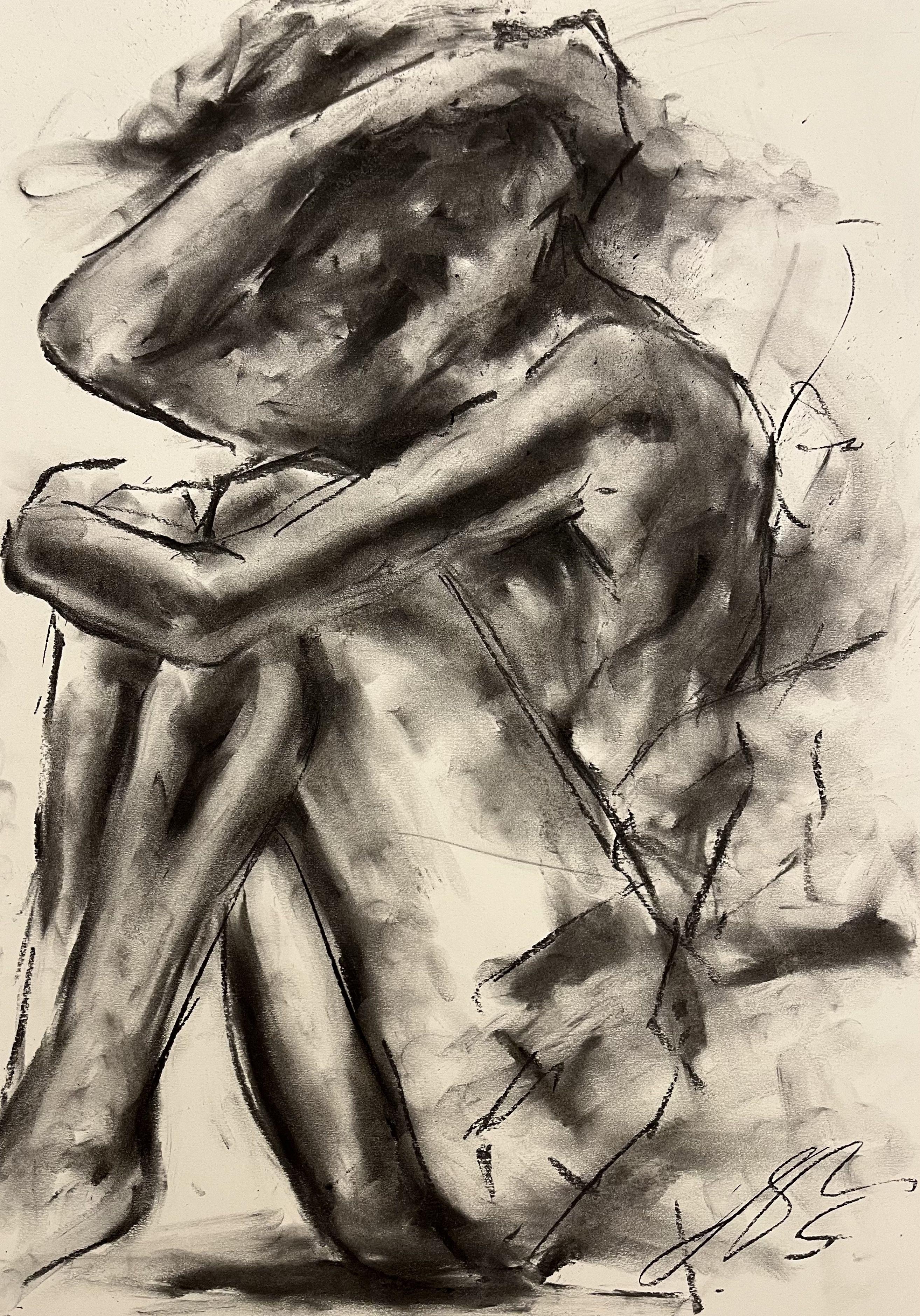 Protection, dessin, fusain sur papier - Art de James Shipton
