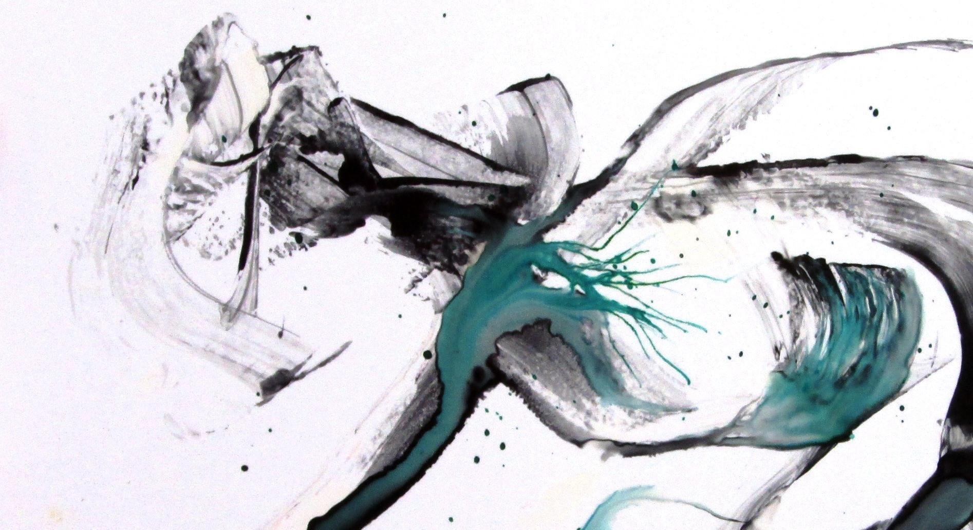 océano, Pintura, Acuarela sobre papel - Abstract Drawing Gris de Jane Ferrari