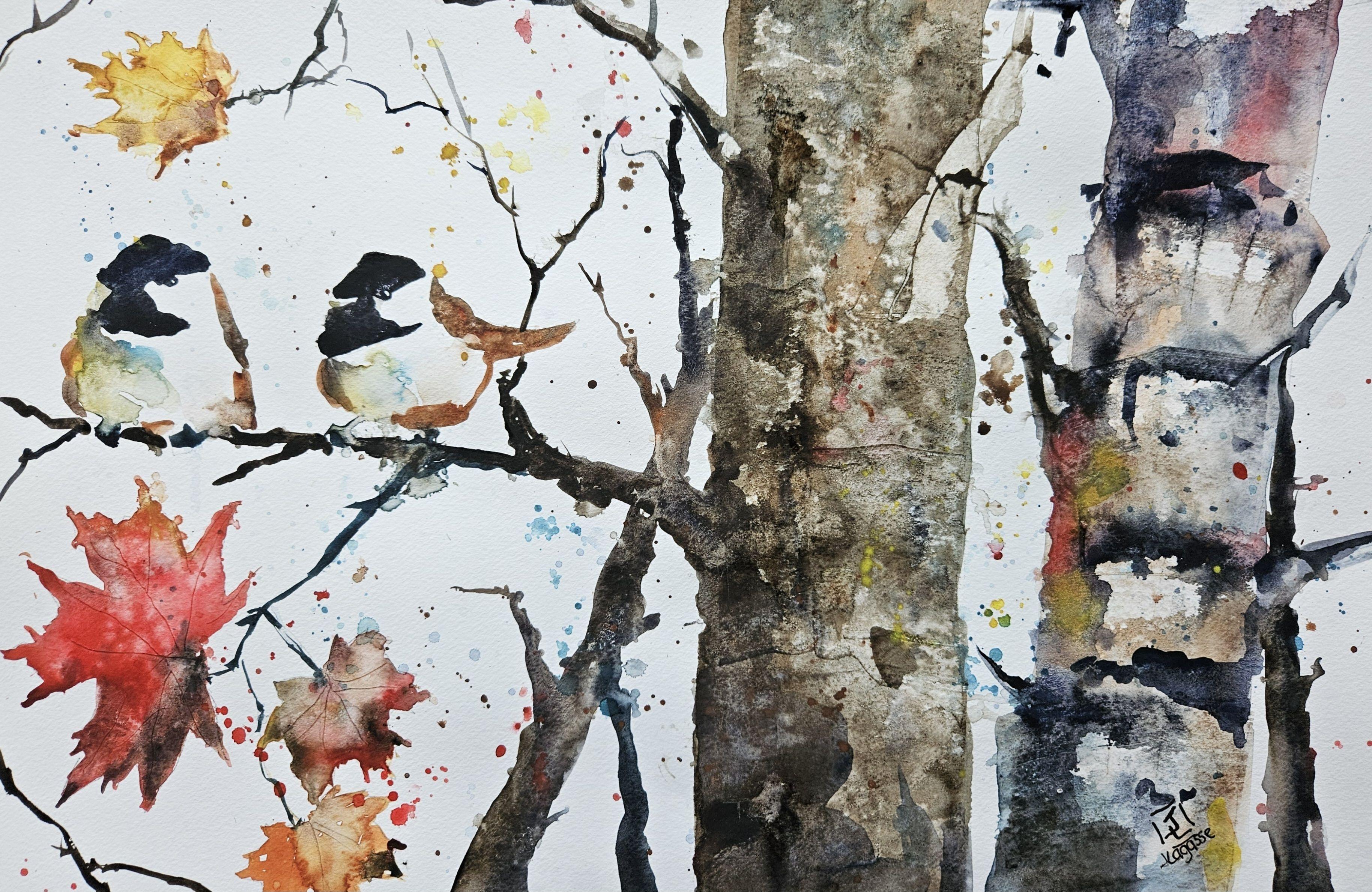 Maine Chickadees, Painting, Watercolor on Watercolor Paper - Art by Jim Lagasse