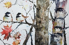 Maine Chickadees, Painting, Watercolor on Watercolor Paper