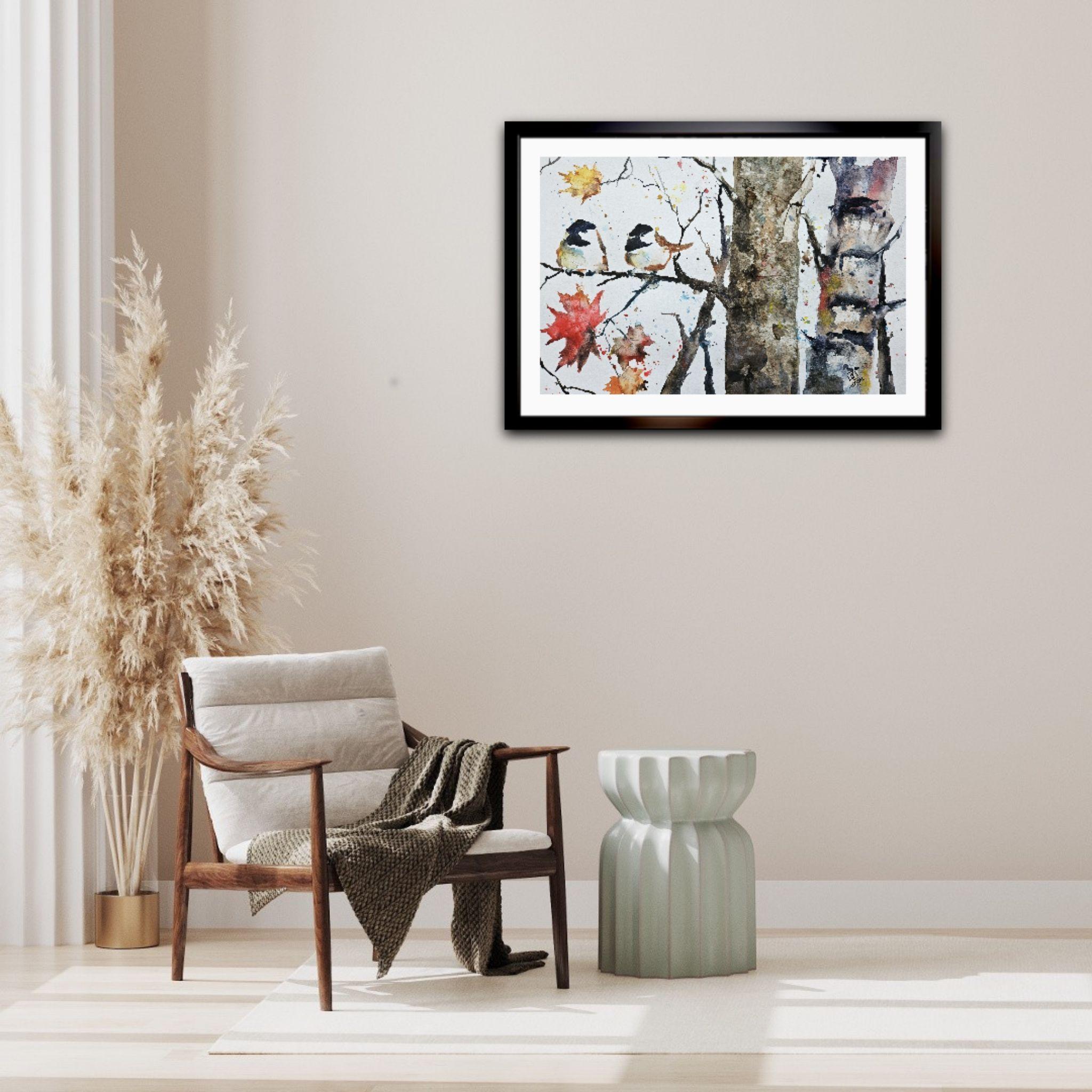 Maine Chickadees, Painting, Watercolor on Watercolor Paper - Contemporary Art by Jim Lagasse