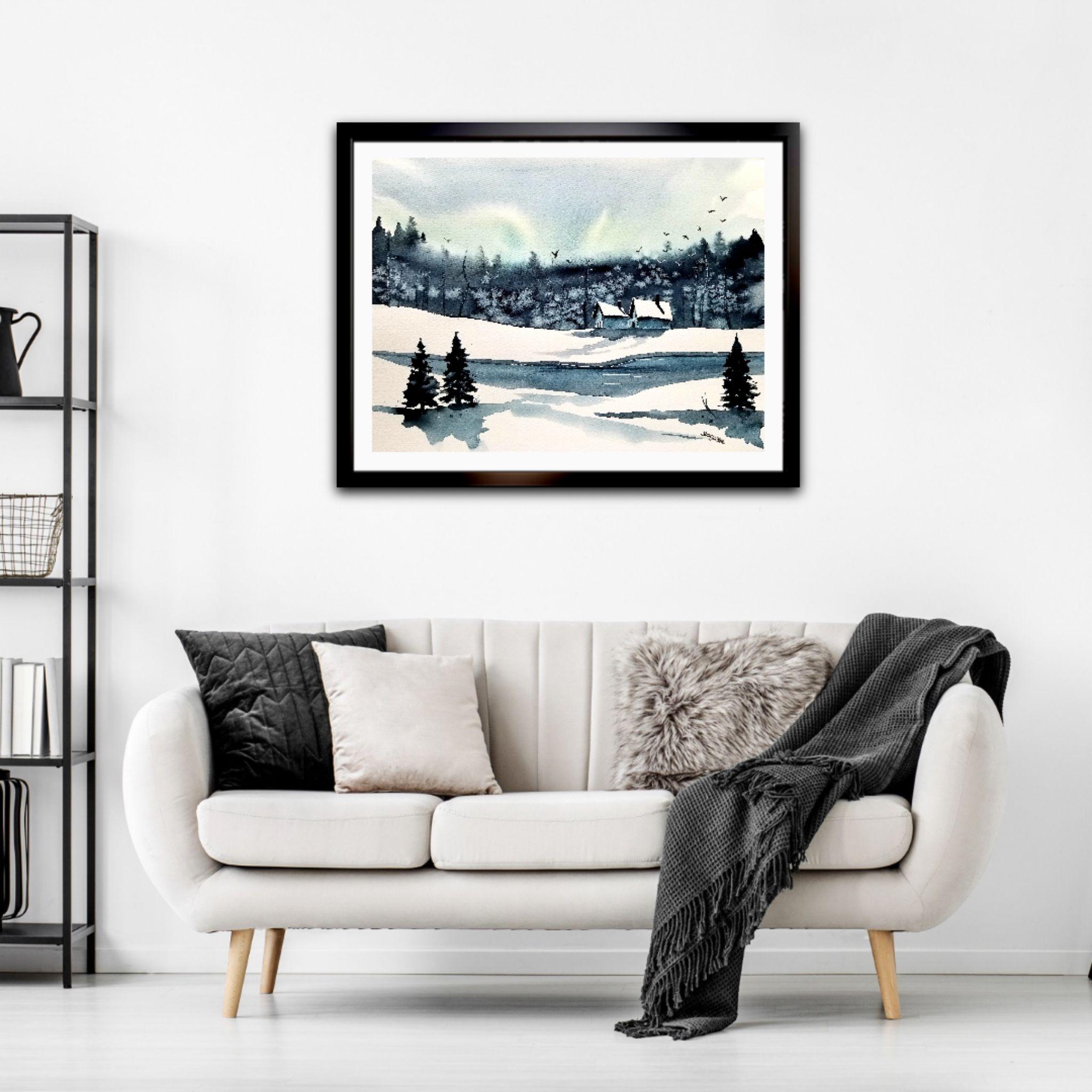 Blue Winter, Painting, Watercolor on Watercolor Paper - Contemporary Art by Jim Lagasse