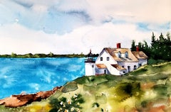 Maine Lighthouse, Painting, Watercolor on Watercolor Paper