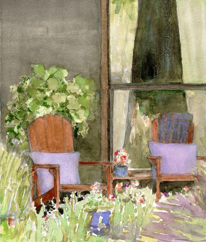 Window & Chairs, Painting, Watercolor on Paper - Art by Joan Franklin