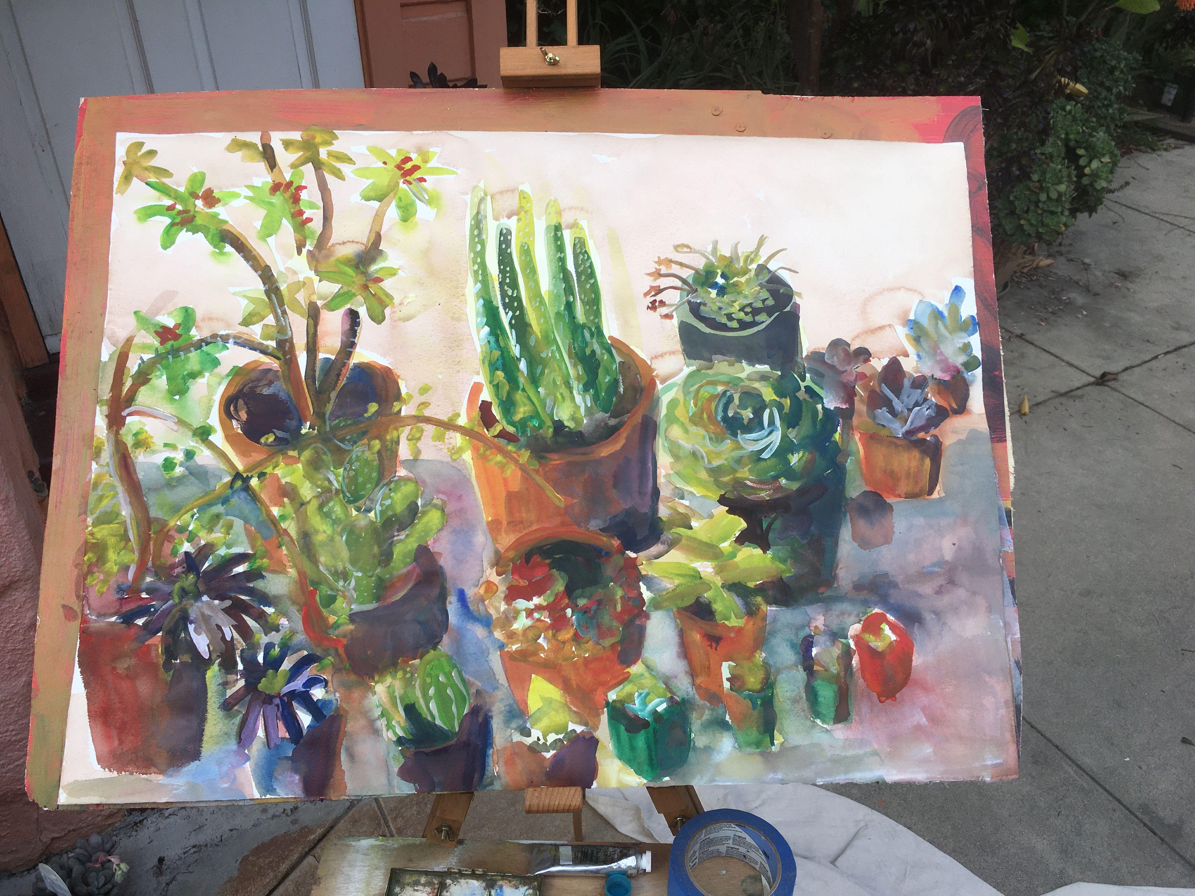 Giardino dei cactus, Pittura, Acquerello su carta in vendita 1