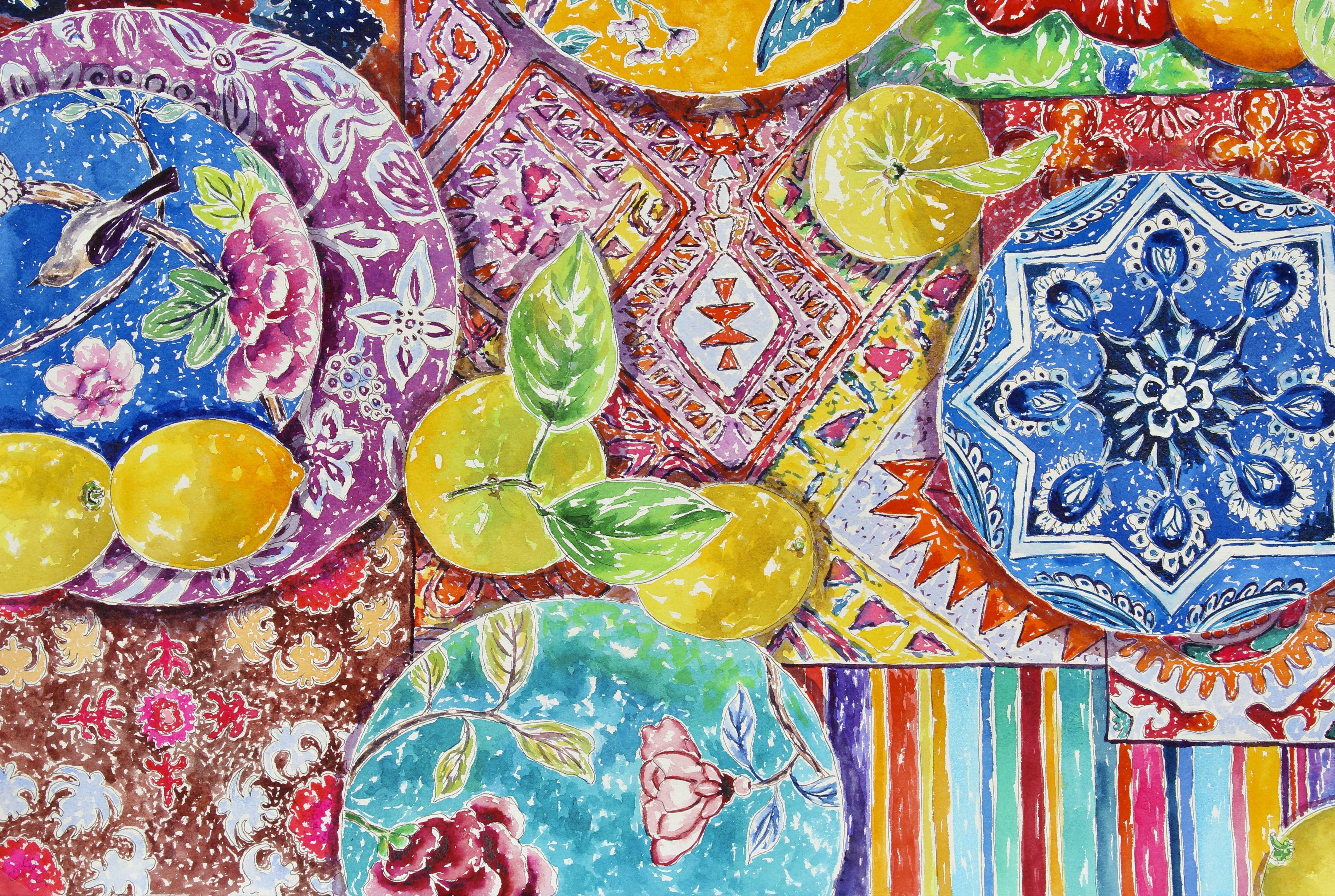 Brunch In Barcelona, Painting, Watercolor on Paper - Realist Art by Kristen Olson Stone