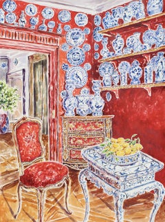 Opulente Chinoiserie, Gemälde, Aquarell auf Papier