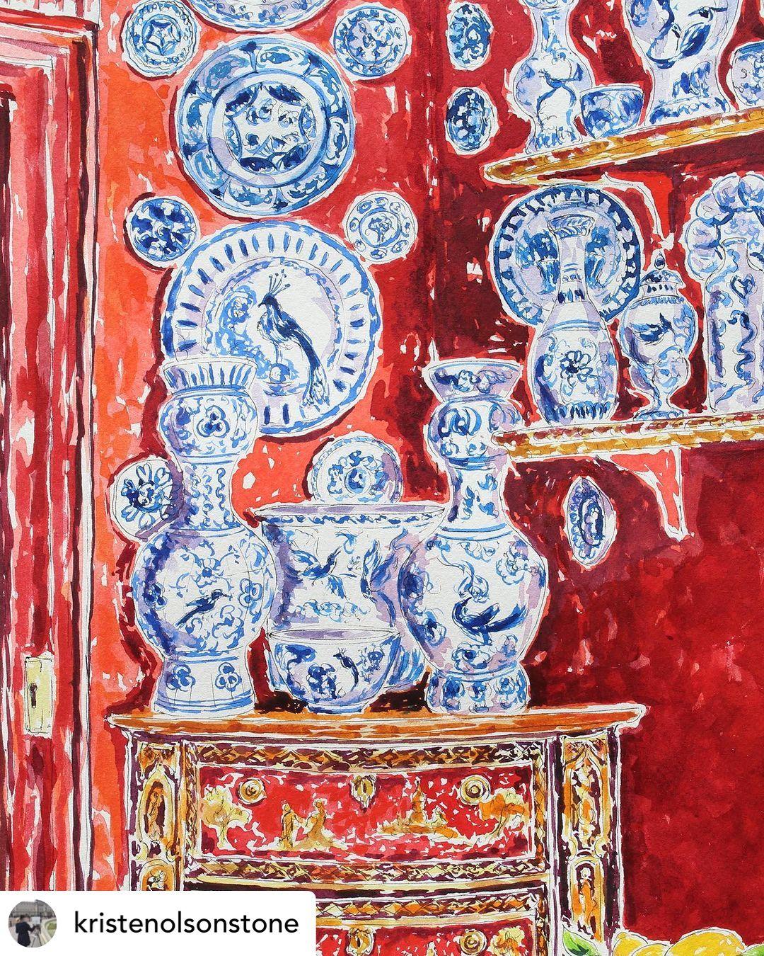 Opulente Chinoiserie, peinture, aquarelle sur papier - Impressionnisme Art par Kristen Olson Stone