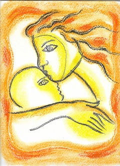 Madre y bebé, Dibujo, Pasteles sobre papel