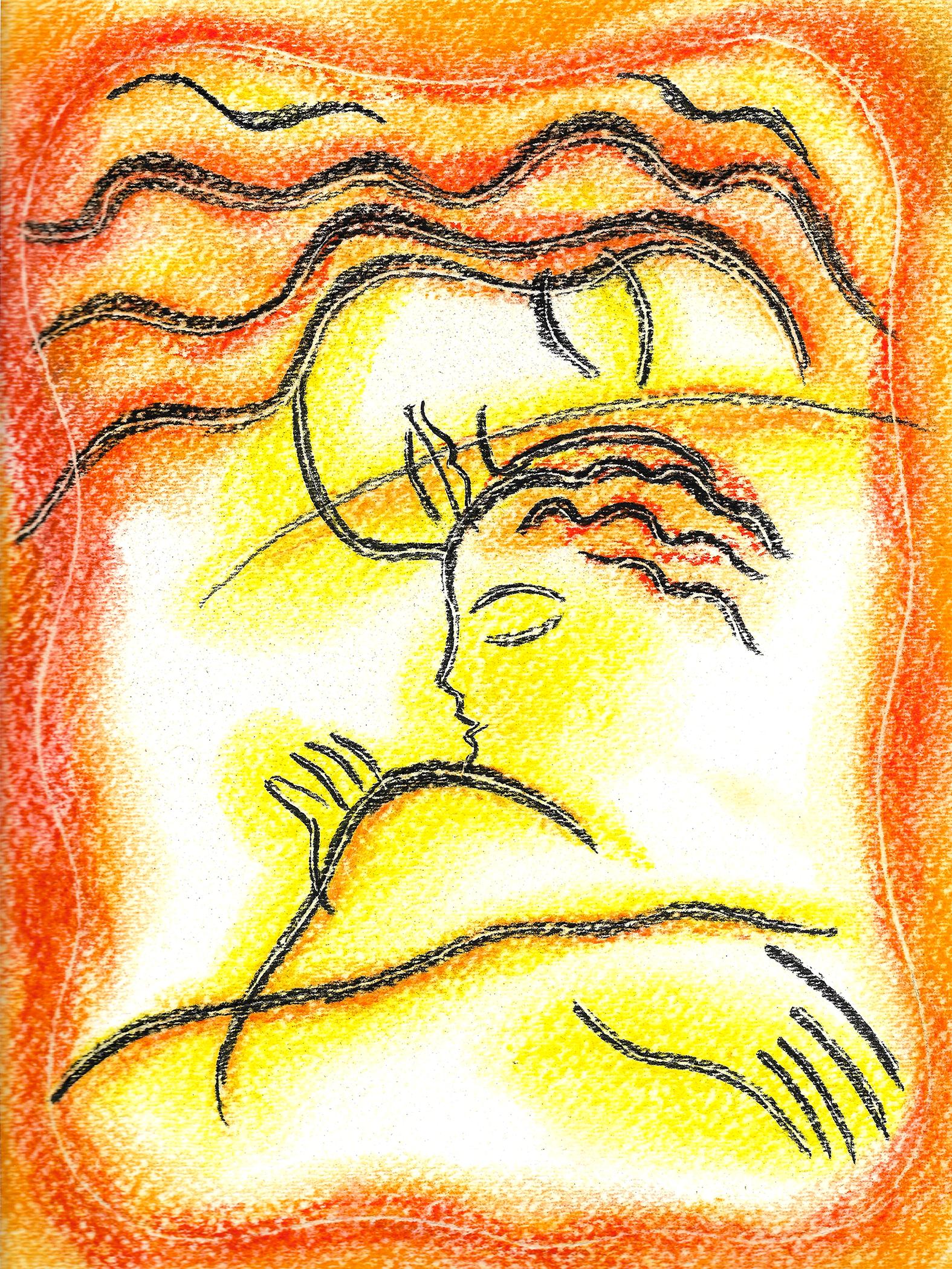 Mutterliebe, Zeichnung, Pastellkreide auf Papier